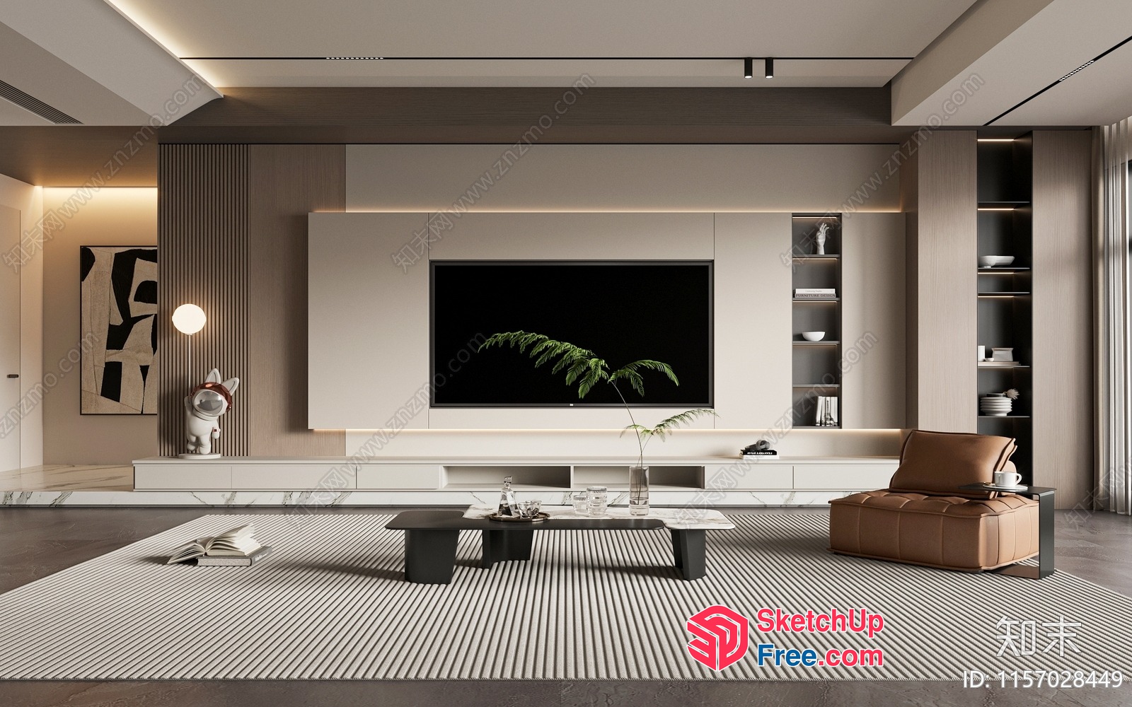 Modern Minimalist Living Room With Tv And Shelf 3D SketchUp File