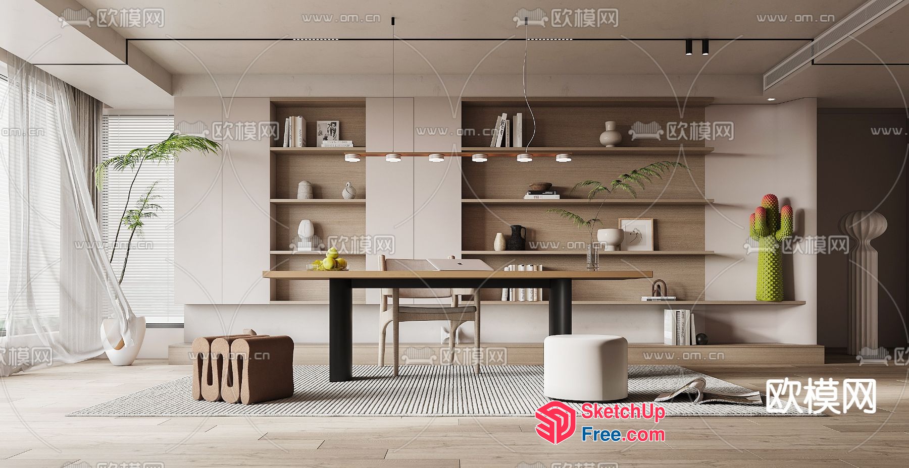 Modern Minimalist Interior With Light Wood Accents 3D SketchUp File