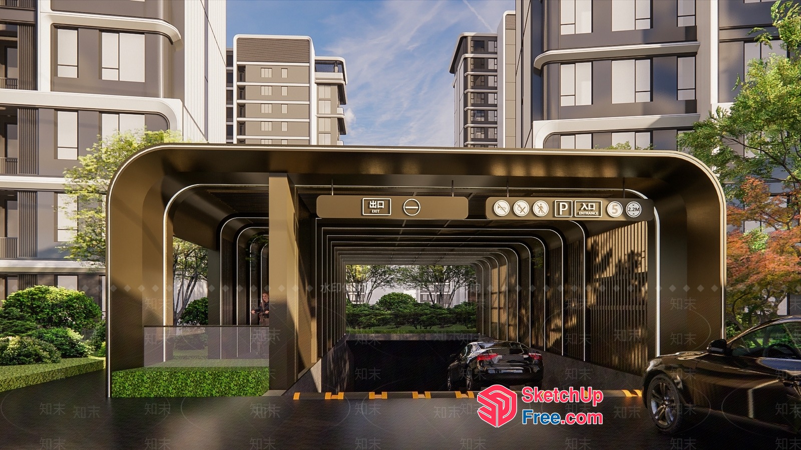 Modern Urban Parking Garage Entrance 3D SketchUp File