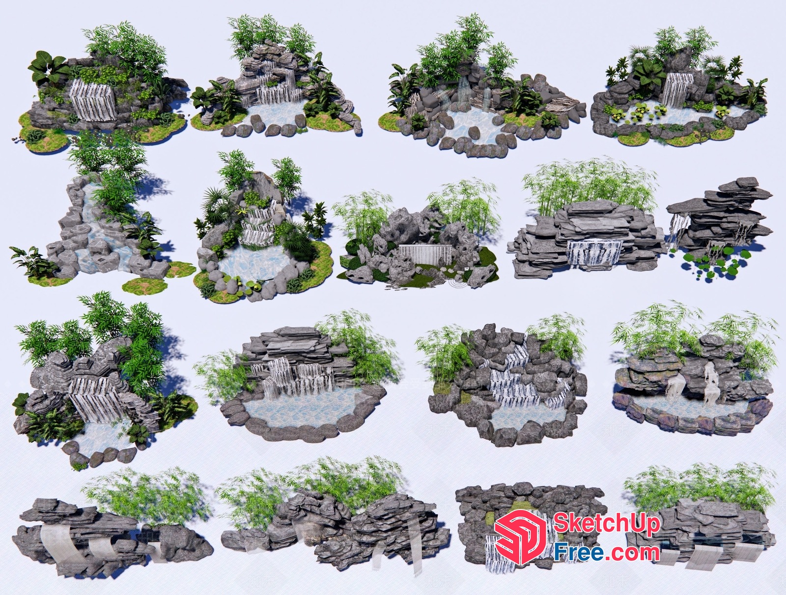 Japanese-Style Waterfall Decor 3D SketchUp File