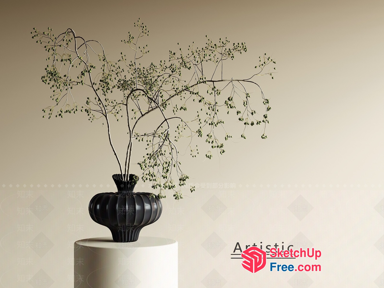 Elegant Black Vase With Branches 3D SketchUp File