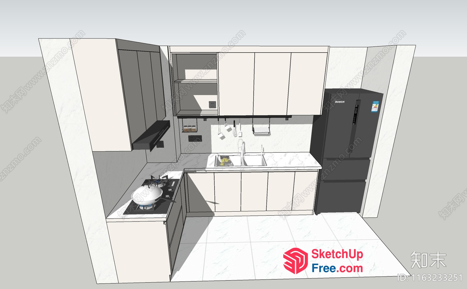 Kitchen With White Cabinets And Black Appliances 3D SketchUp File