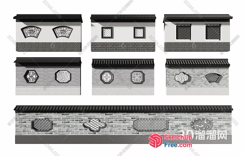 Traditional Asian Window Design Elements 3D SketchUp File