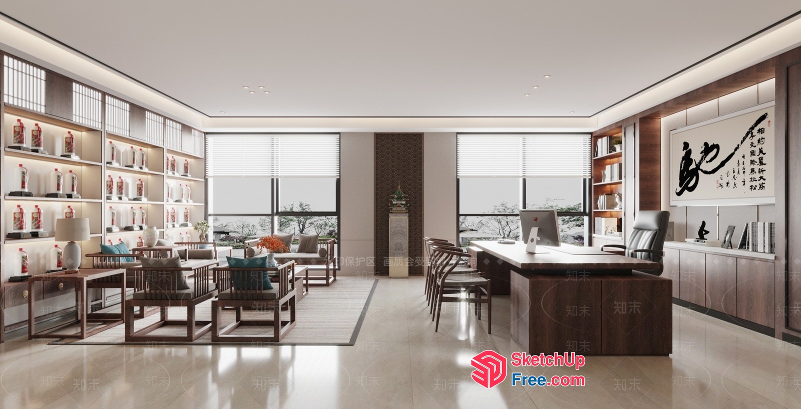 Modern Office Space With Elegant Furniture And Decor 3D SketchUp File