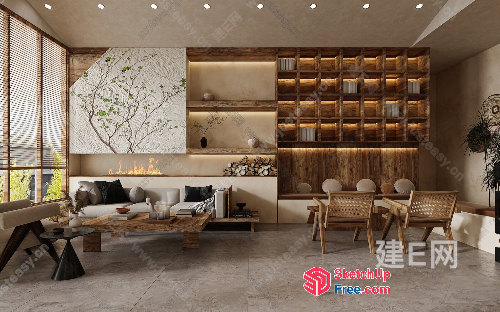 Modern Minimalist Japanese Style Living Room 3D SketchUp File