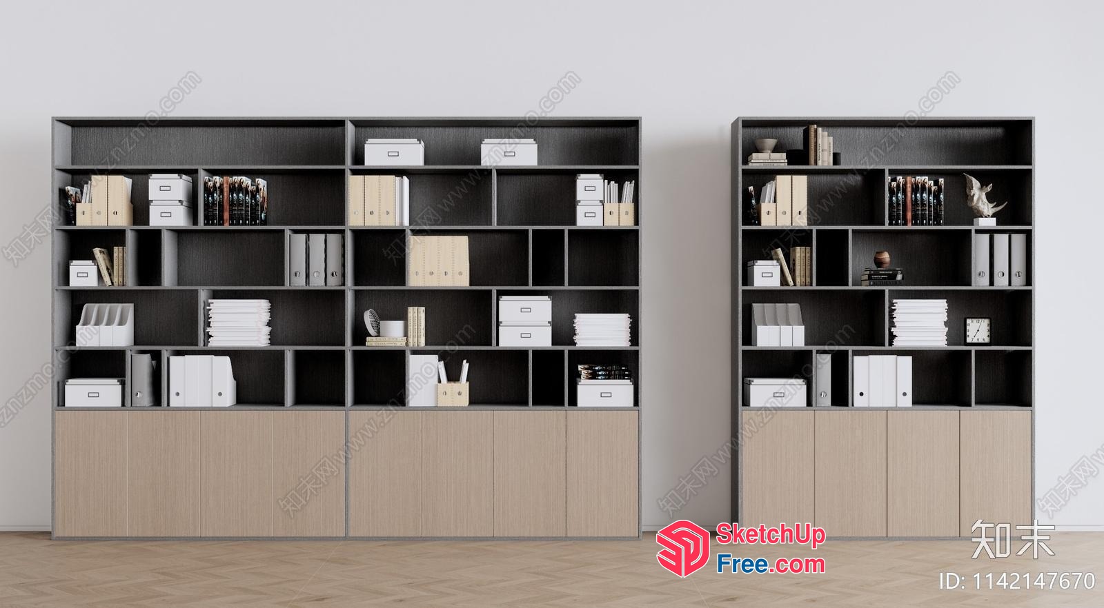 Modern Office Furniture With Bookcase And Shelving Unit 3D SketchUp File