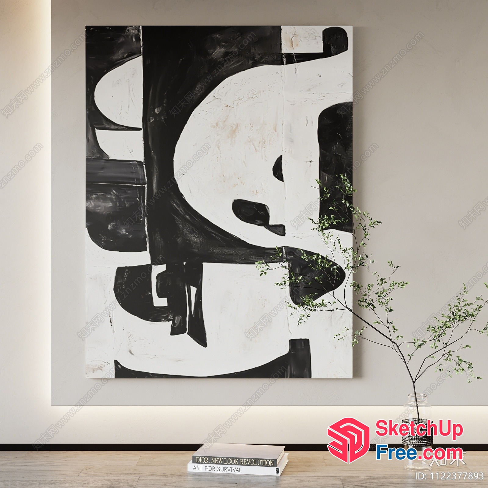 Modern Abstract Art Piece In Black And White 3D SketchUp File