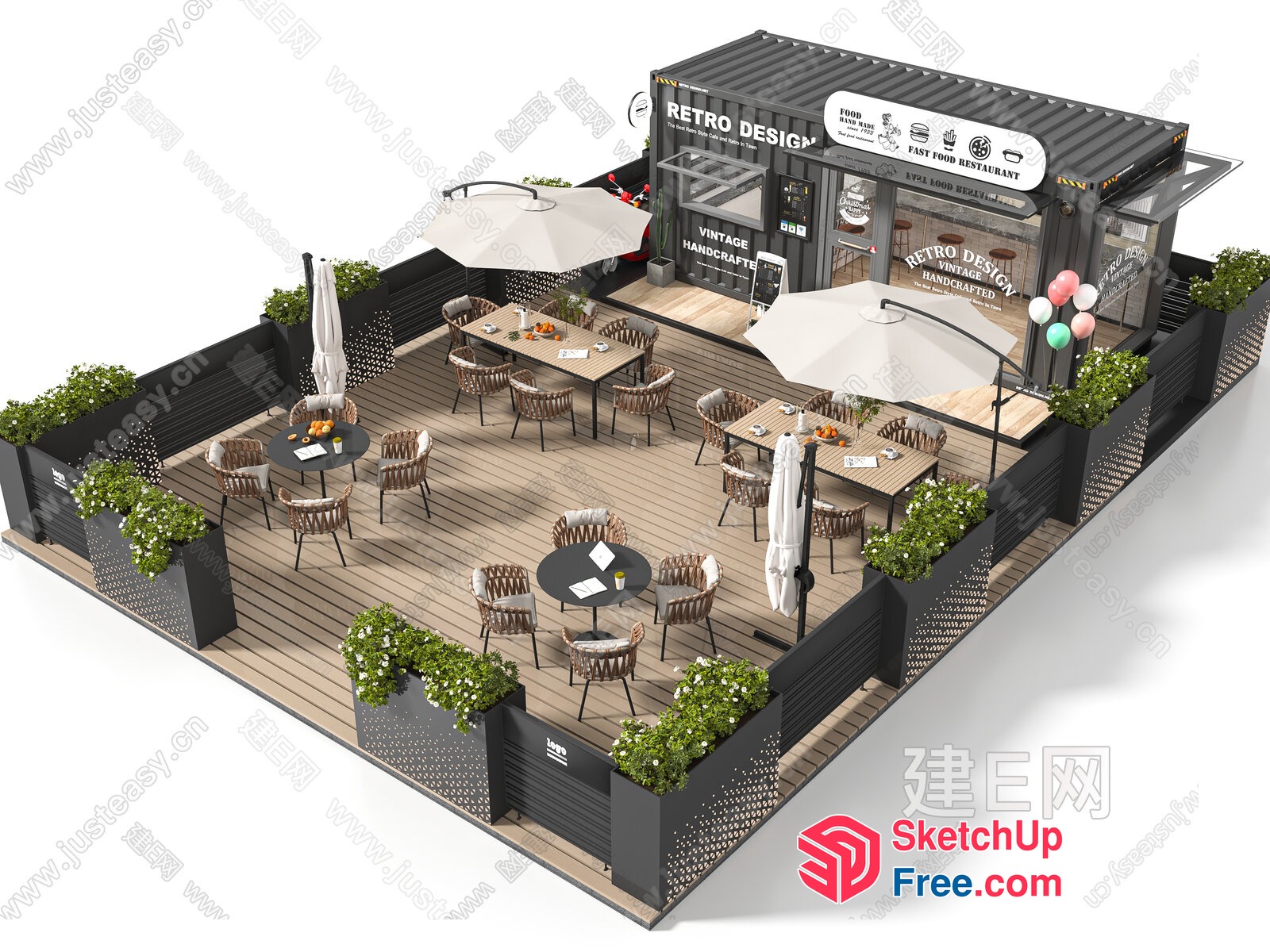 Modern Retro Design Fast Food Restaurant 3D SketchUp File