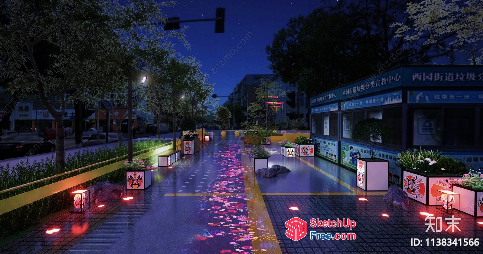 Commercial Street With Vibrant Night Market Decorations 3D SketchUp File