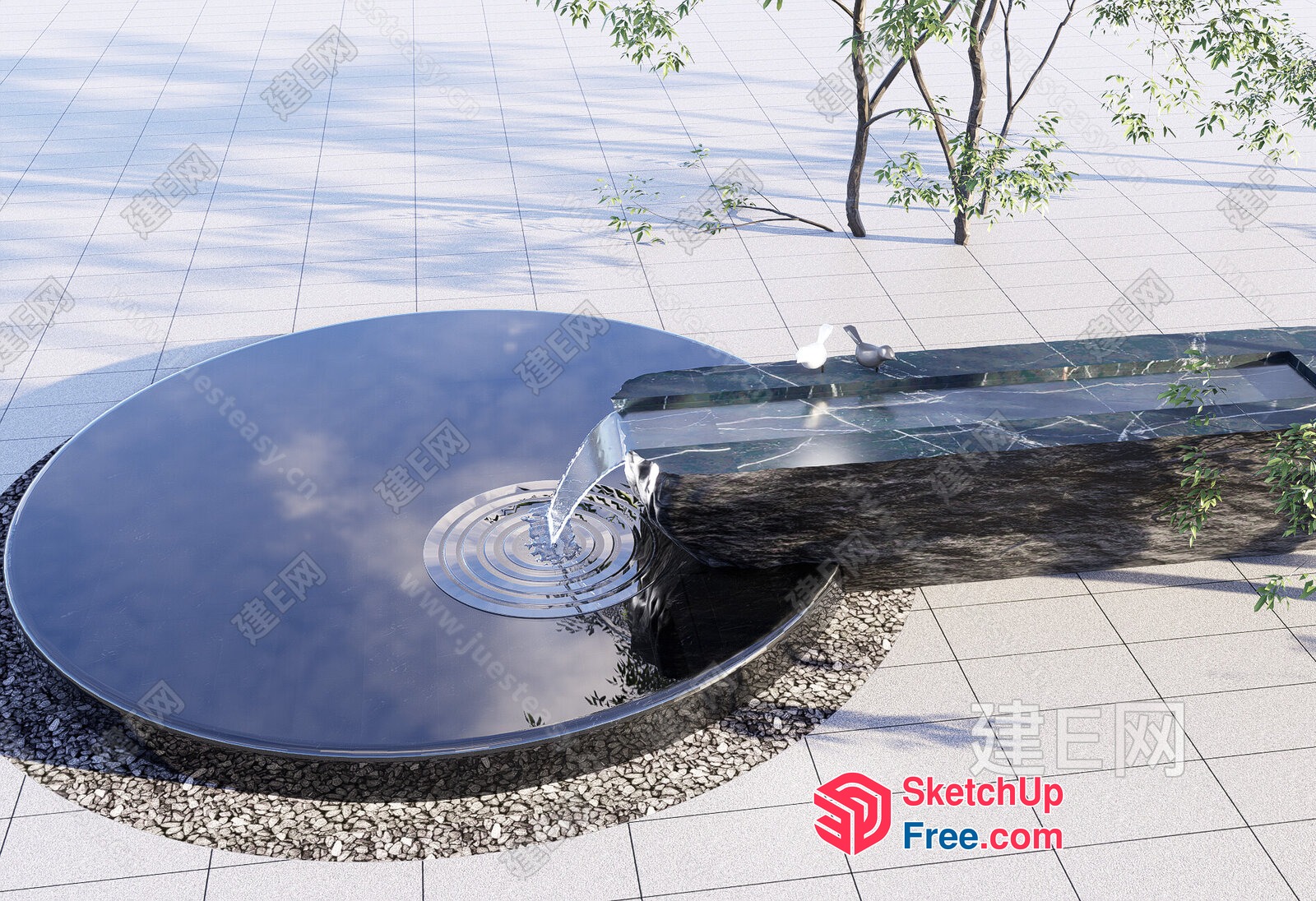 Elegant Black Stone Water Fountain 3D SketchUp File