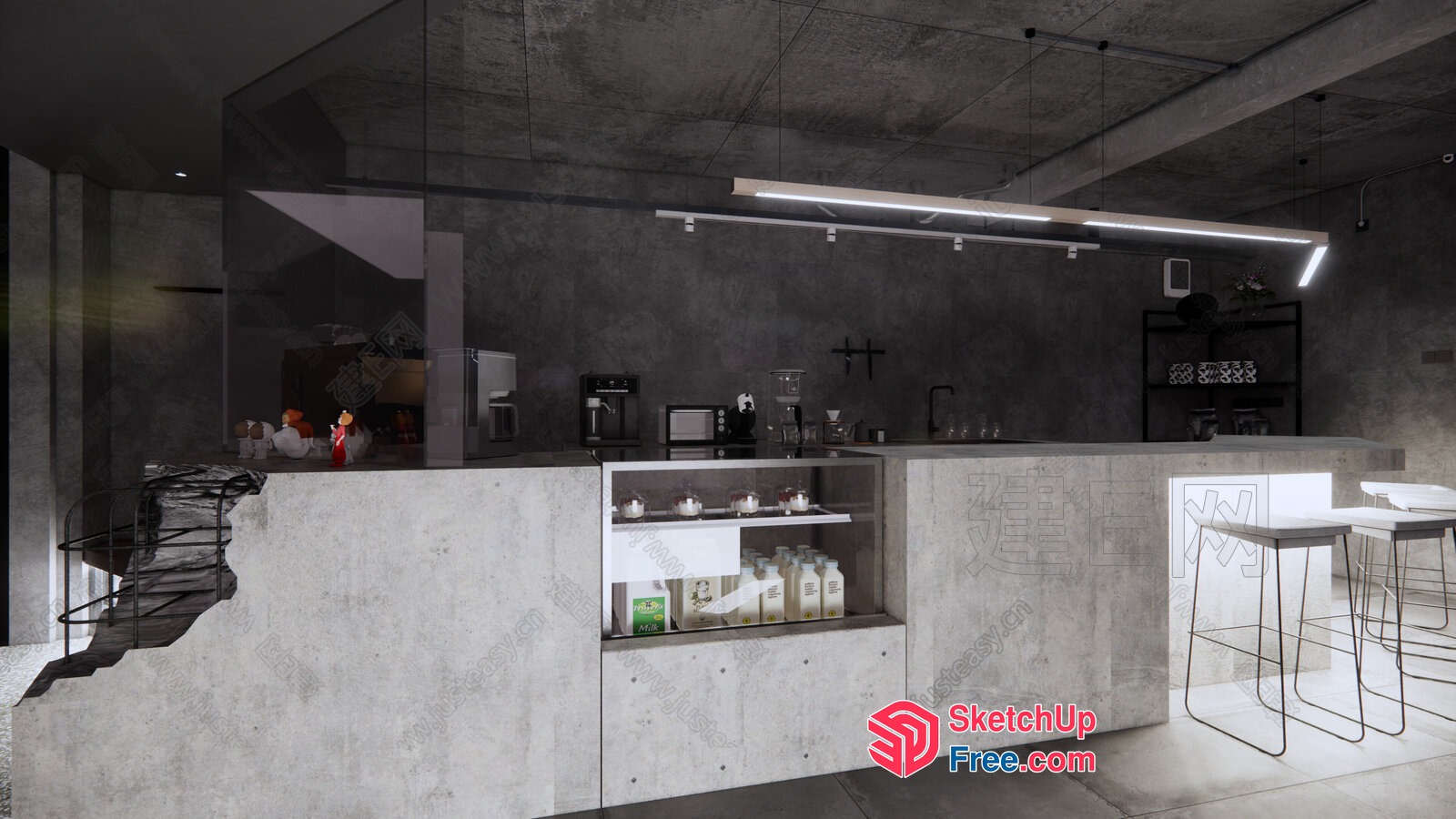 Modern Industrial Cafe Interior 3D SketchUp File