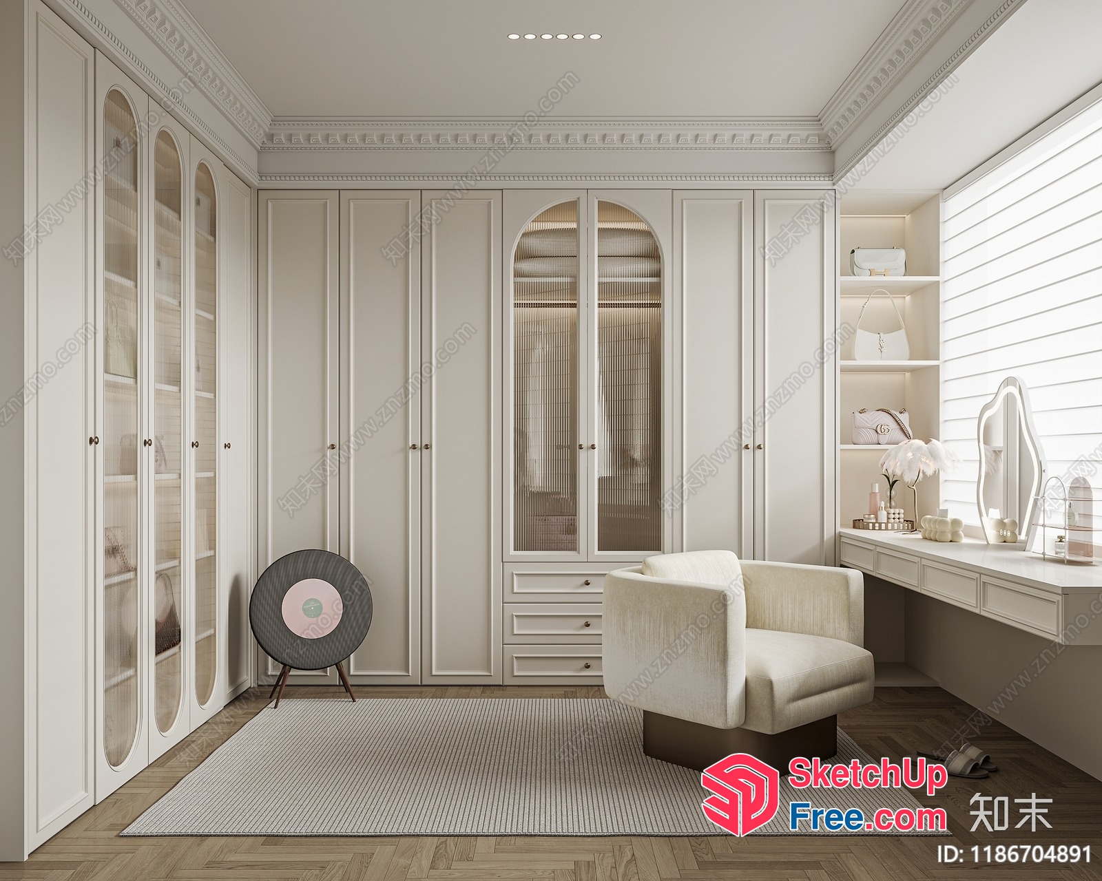 White Classic Style Interior Room 3D SketchUp File