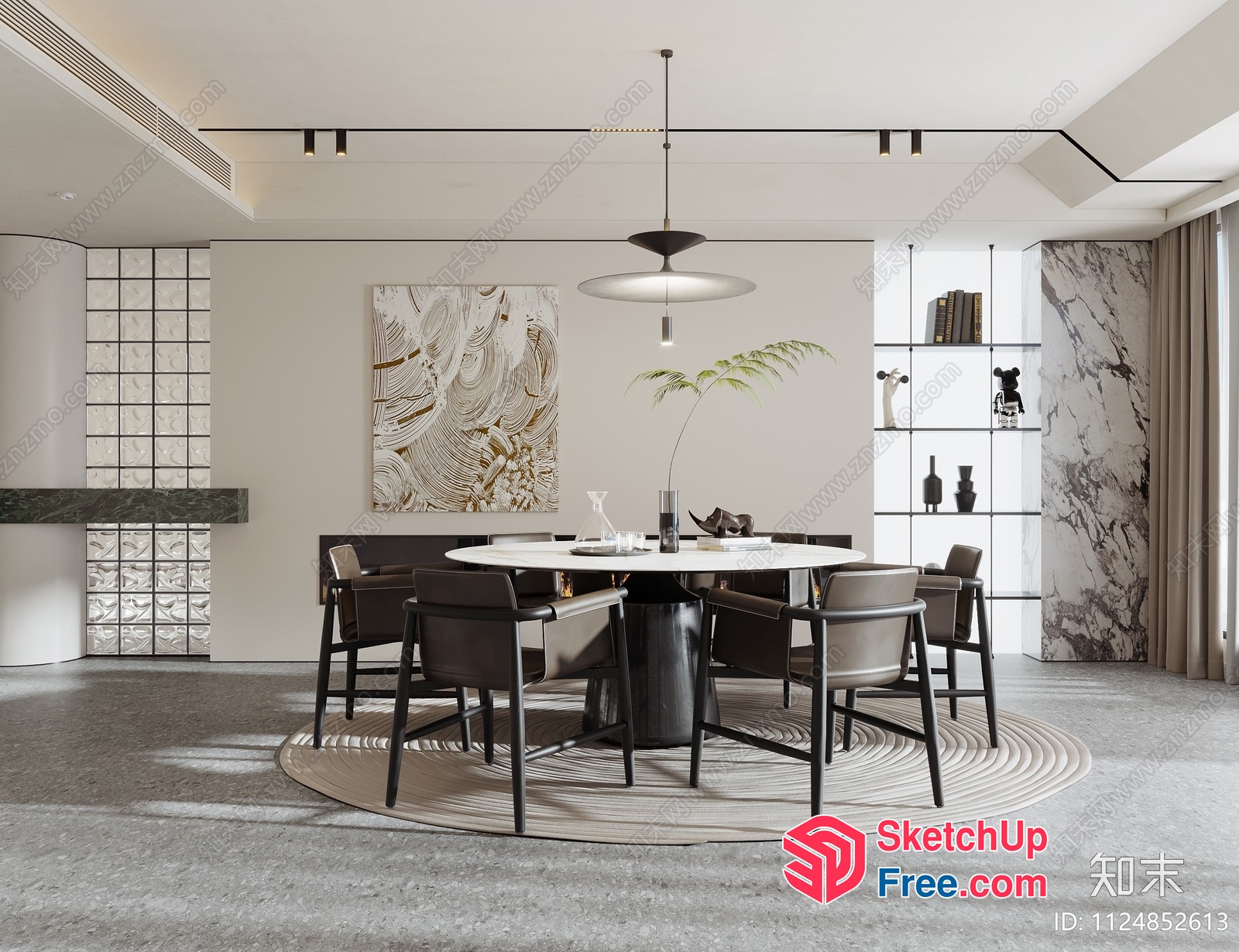 Modern Minimalist Dining Room With White Table And Black Chairs 3D SketchUp File