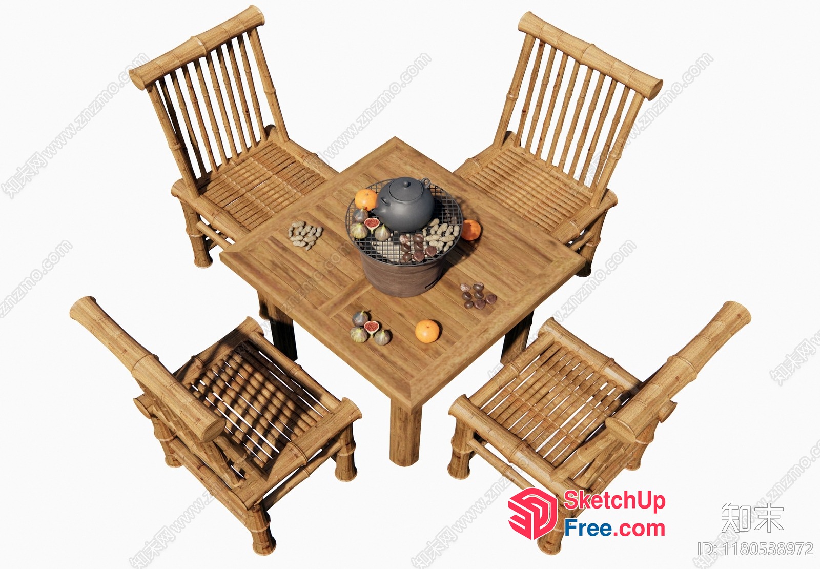 Bamboo Style Dining Table And Chairs Set 3D SketchUp File