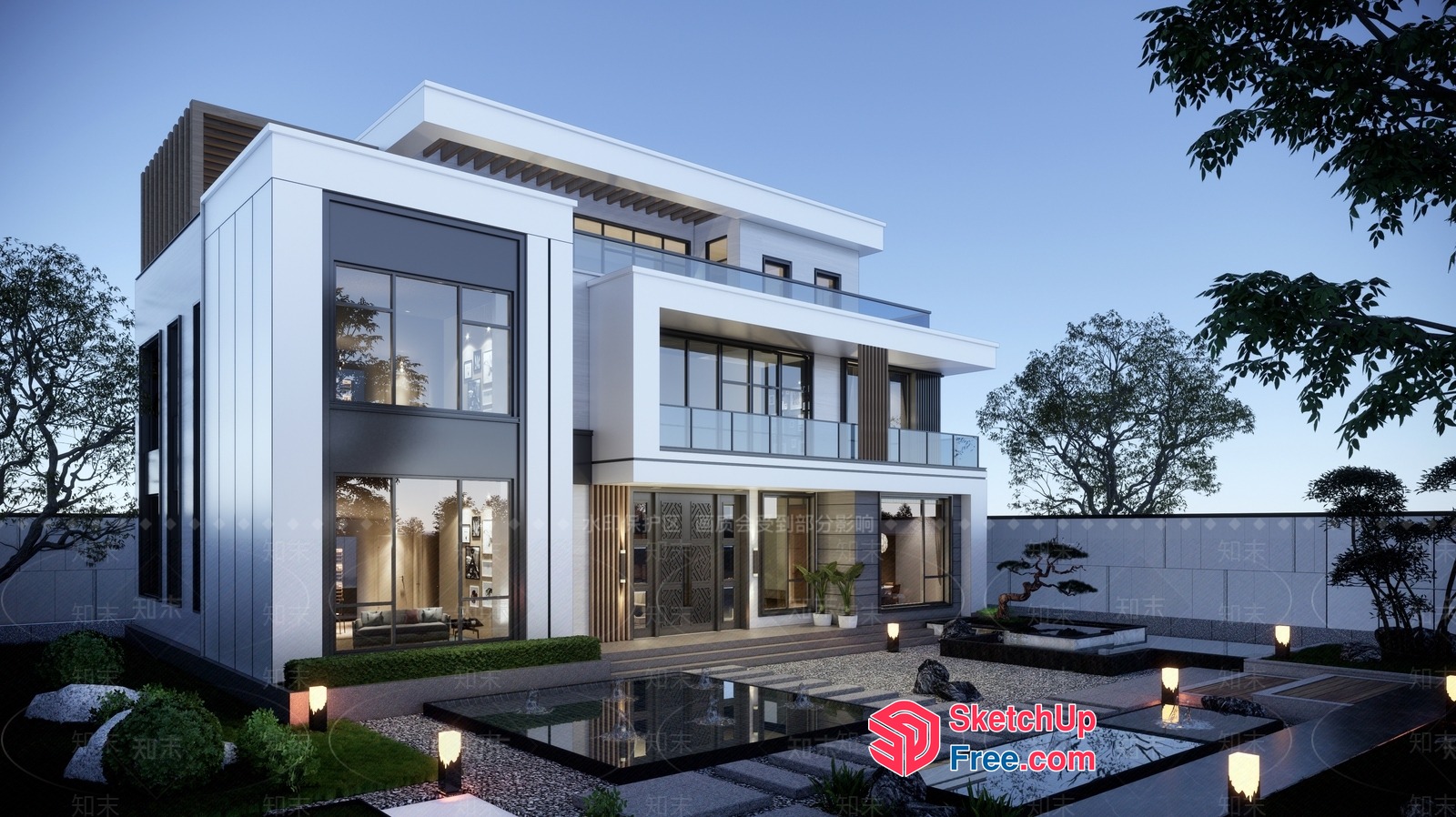 Modern Japanese-Style Villa With Elegant Courtyard 3D SketchUp File