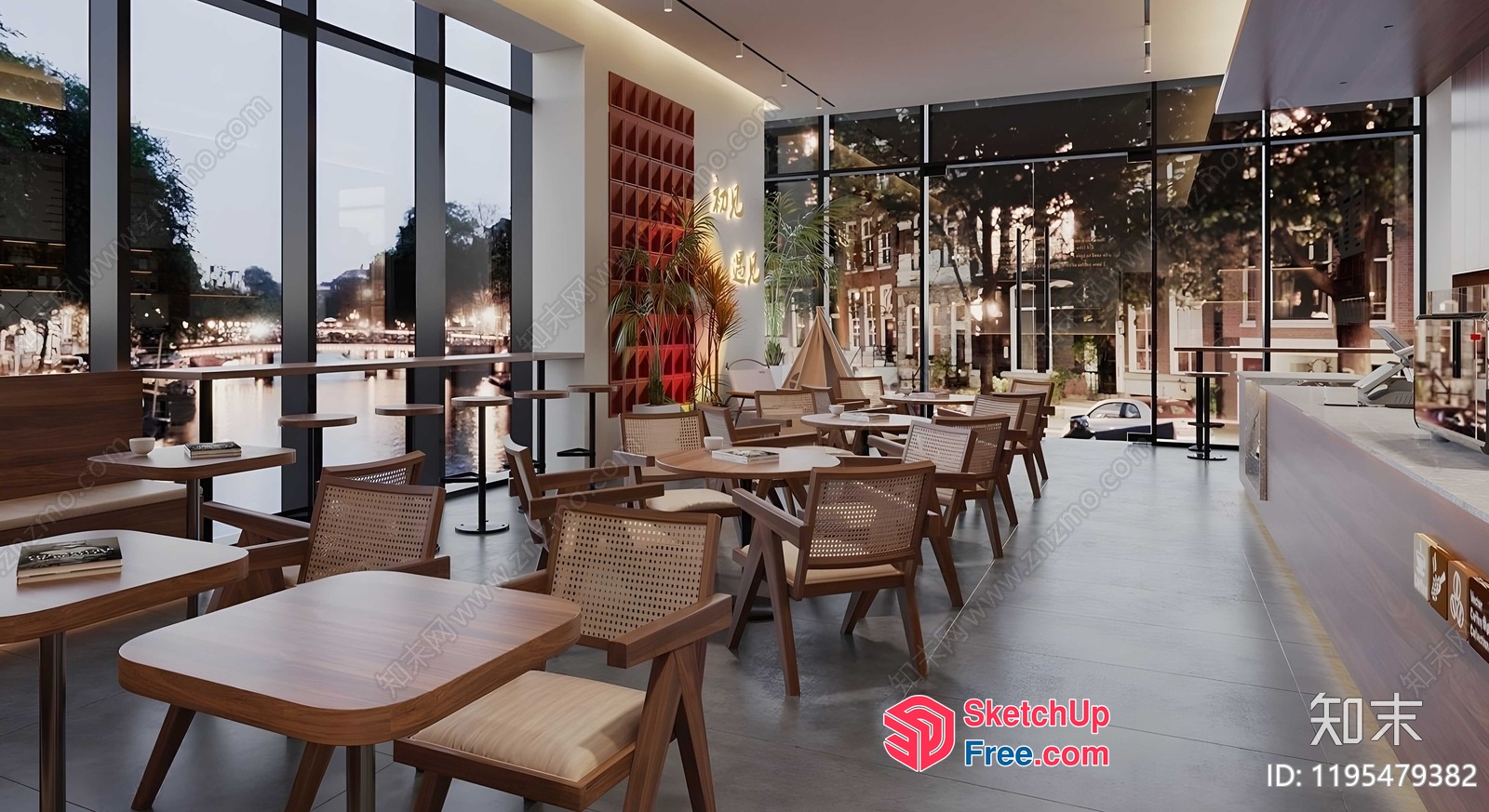 Modern Restaurant With Glass Curtain Wall And Urban View 3D SketchUp File