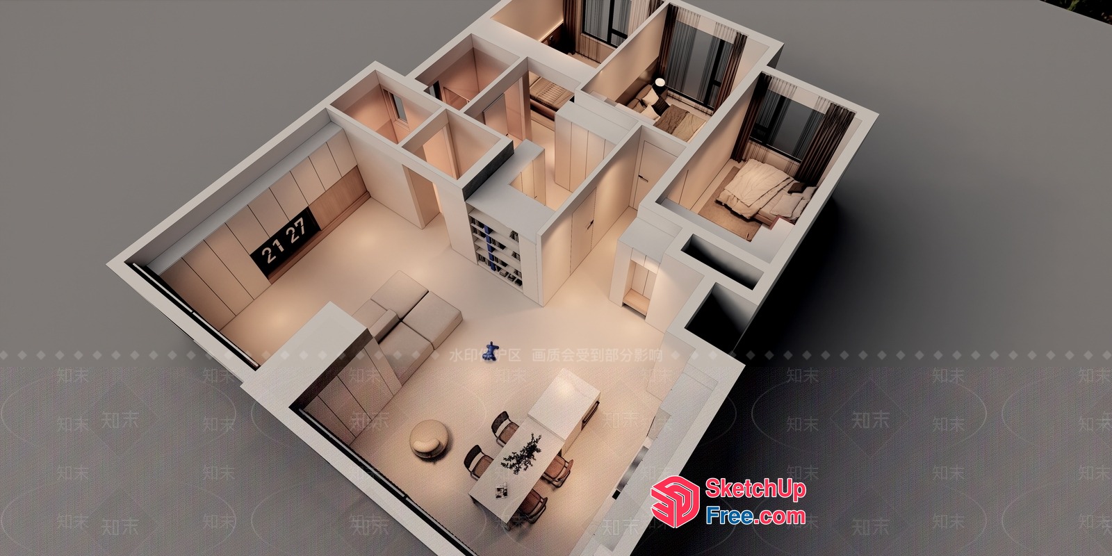Modern Apartment Plan With Dining And Living Areas 3D SketchUp File