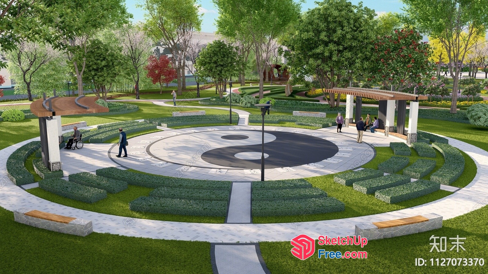 Serene Circular Park With Unique Yin-Yang Design 3D SketchUp File
