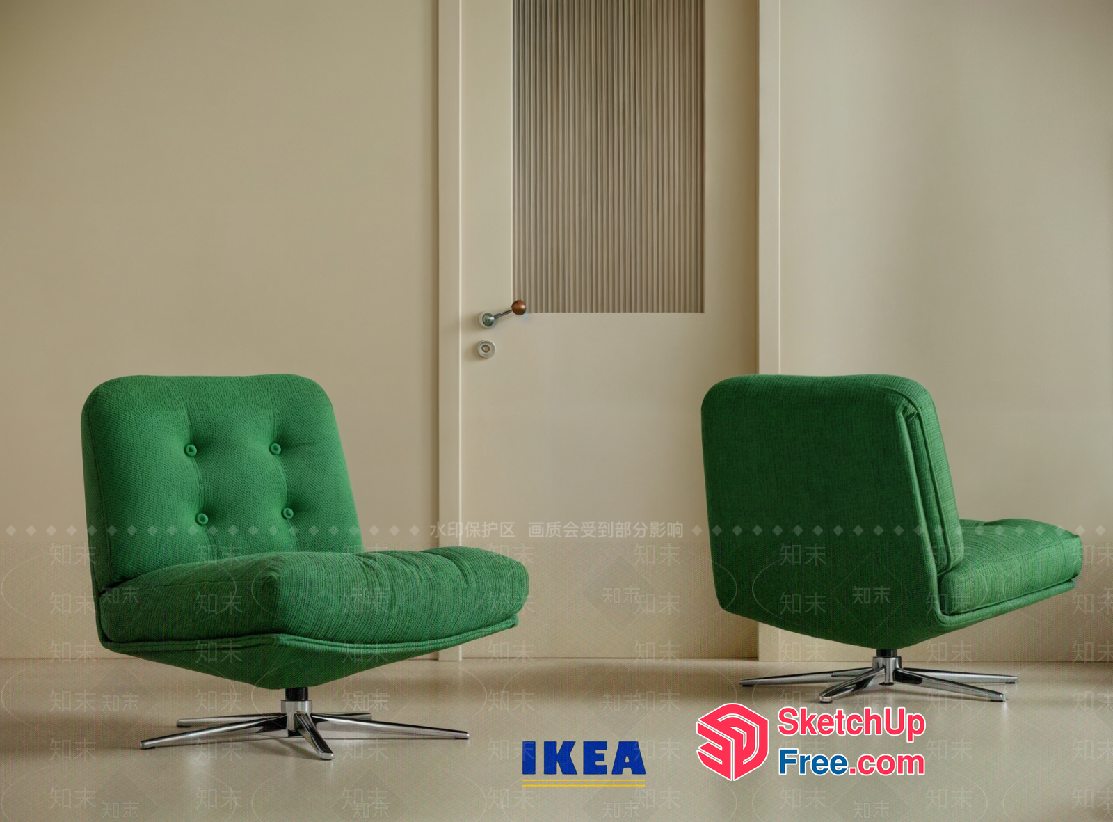 Two Green Chairs In Front Of A Door 3D SketchUp File