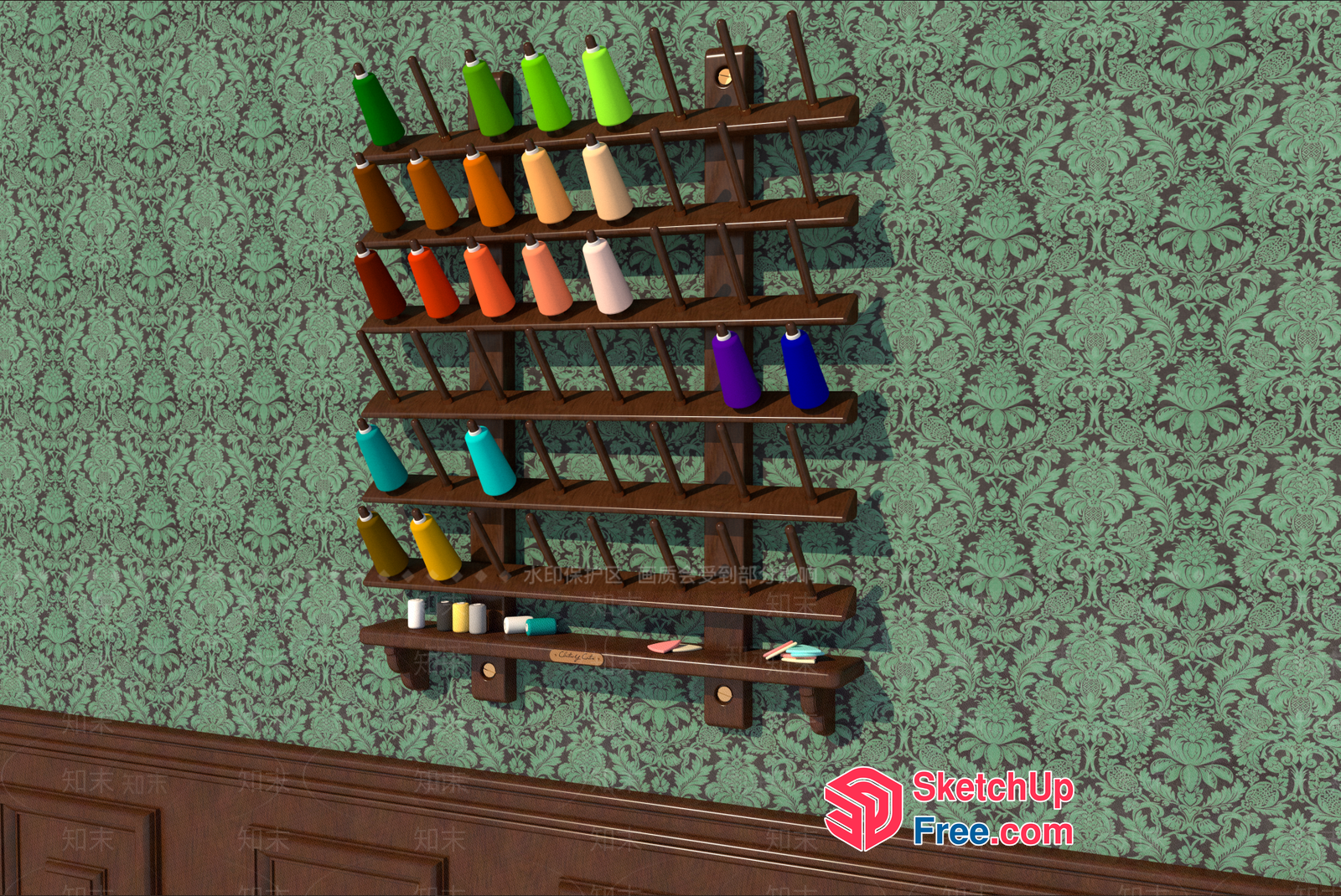 Spools Of Thread On Wooden Shelf 3D SketchUp File