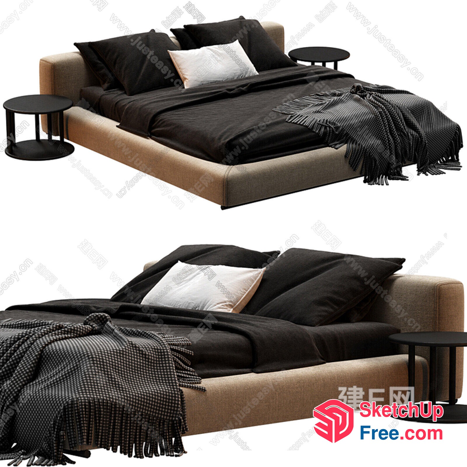 Modern Bed With Pillows And Blanket 3D SketchUp File