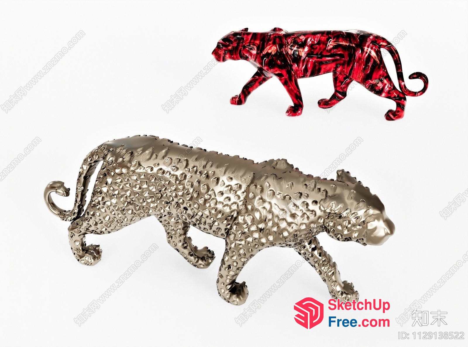 Two Tigers Sculptures On White Background 3D SketchUp File