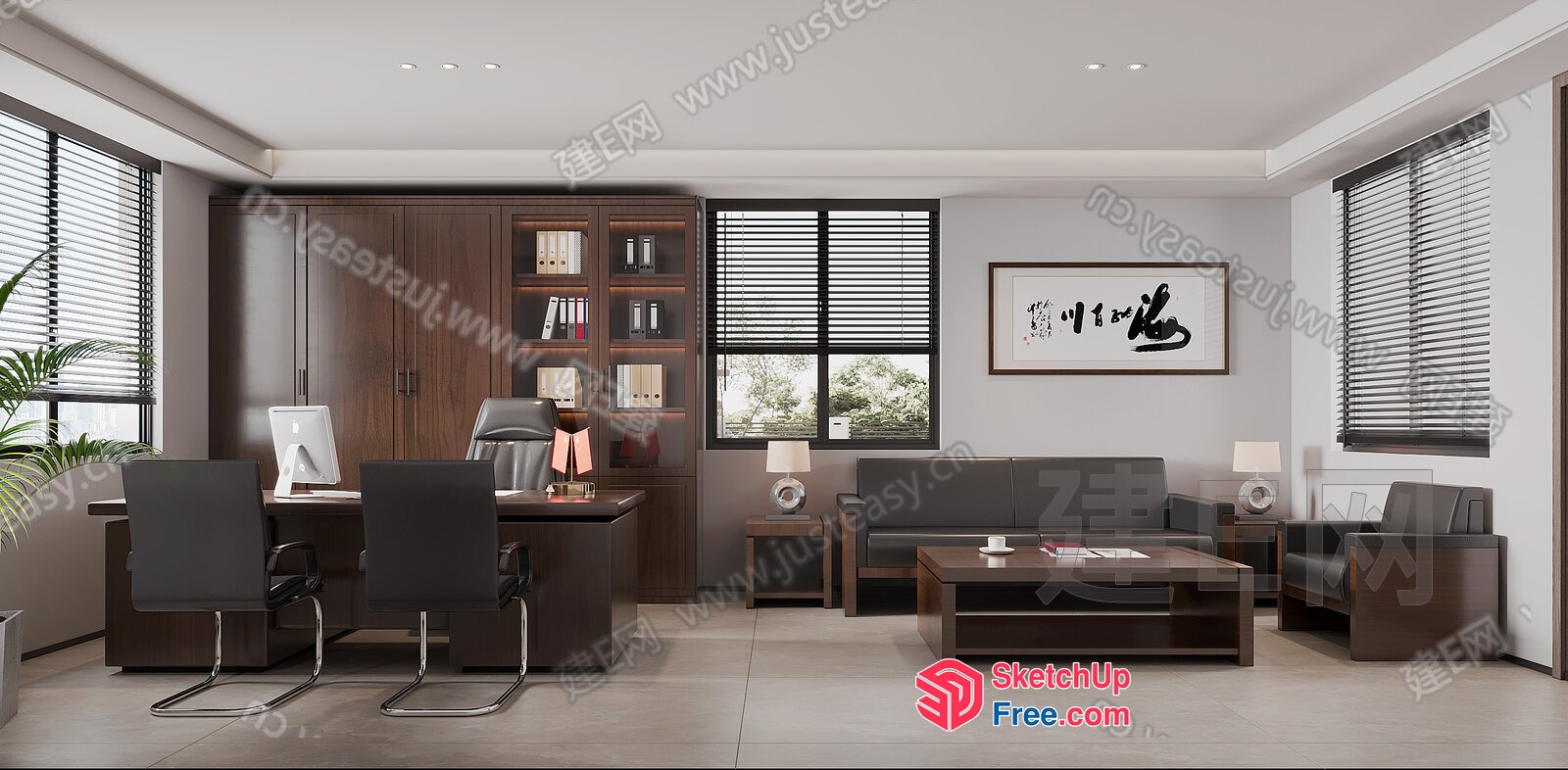 Modern Office Space With Dark Wood Accents 3D SketchUp File