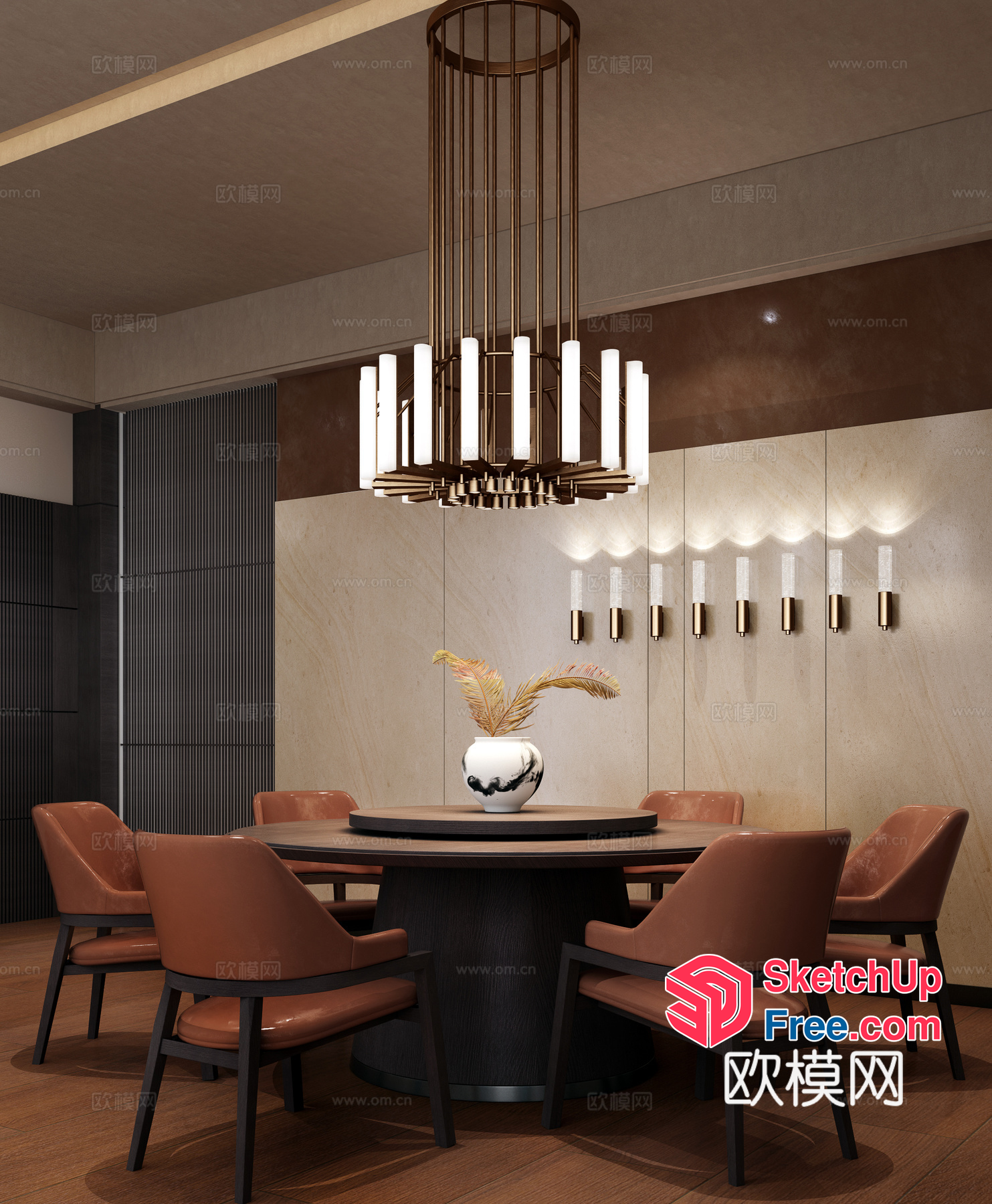 Luxurious Dining Room With Modern Chandelier 3D SketchUp File