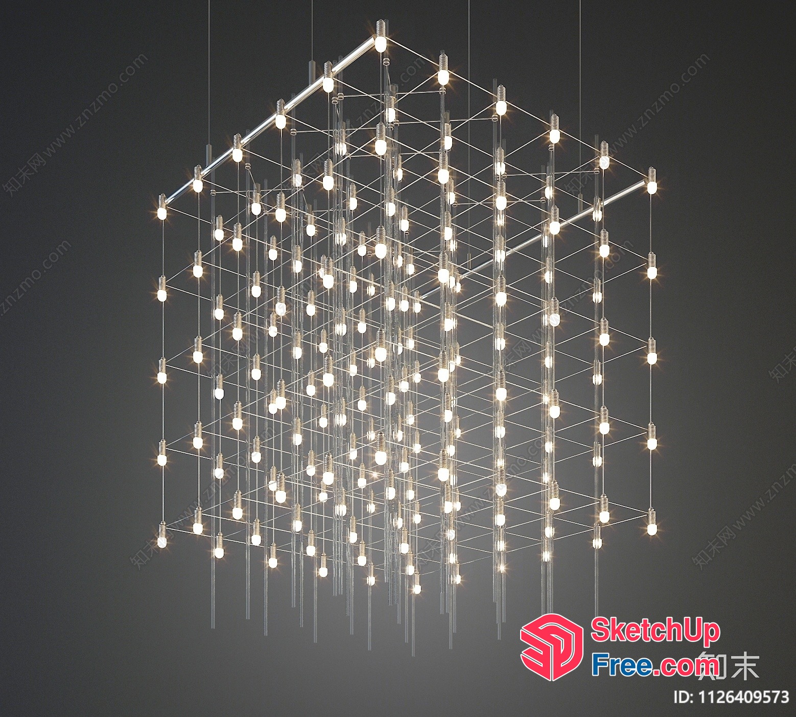 Modern Light Fixture With Hanging Bulbs And Metal Frame 3D SketchUp File
