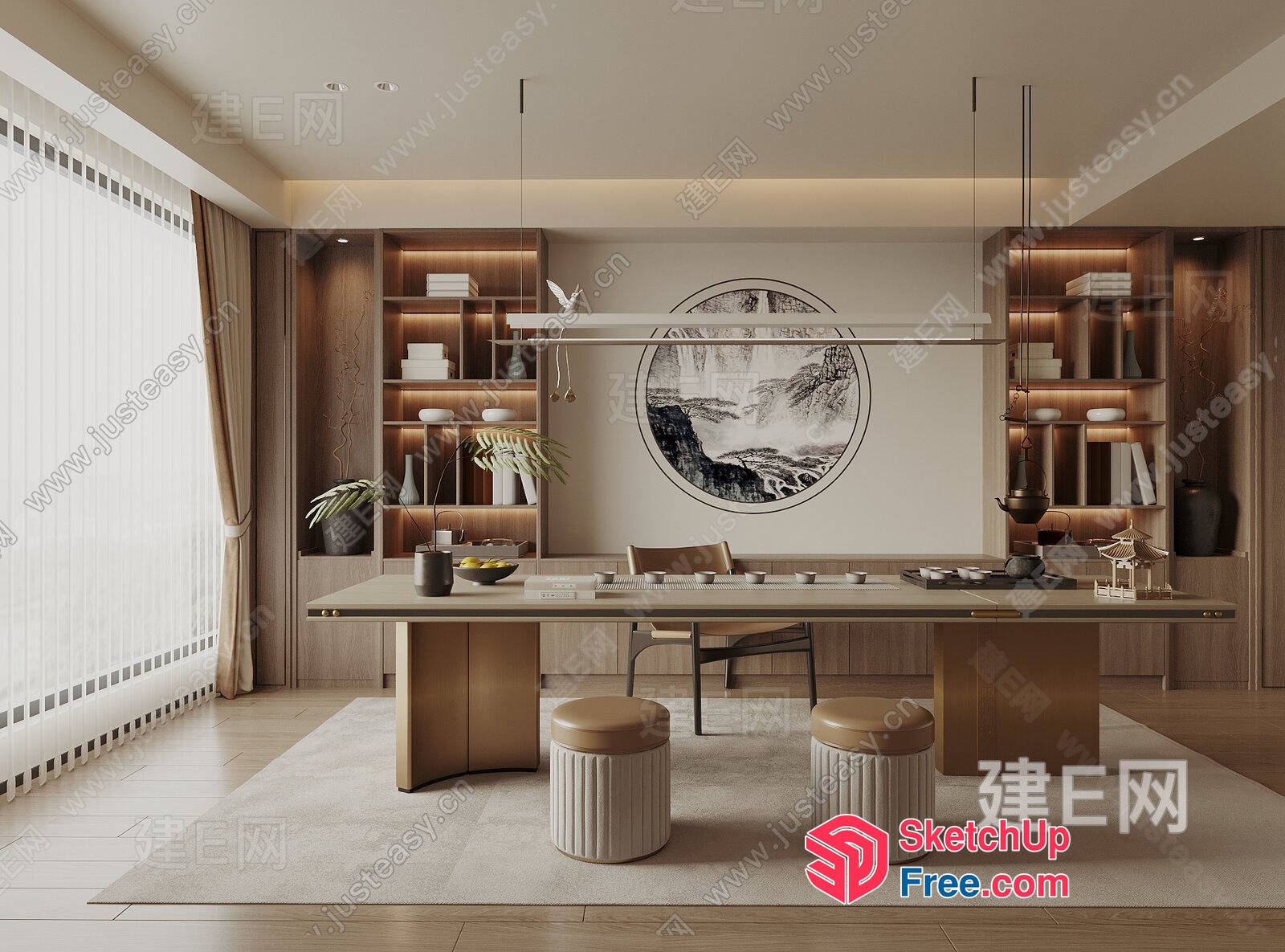 Modern Minimalist Japanese-Inspired Dining Room 3D SketchUp File