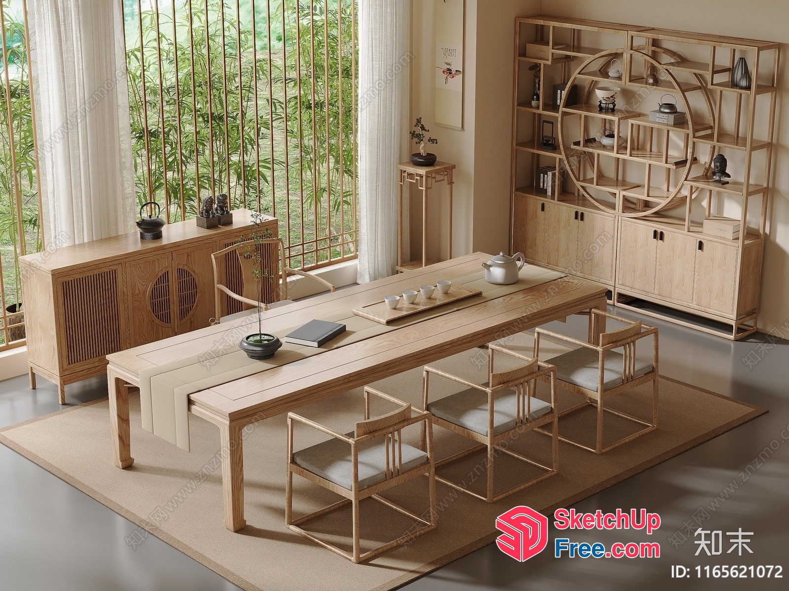 Elegant Japanese-Style Dining Room With Natural Light 3D SketchUp File