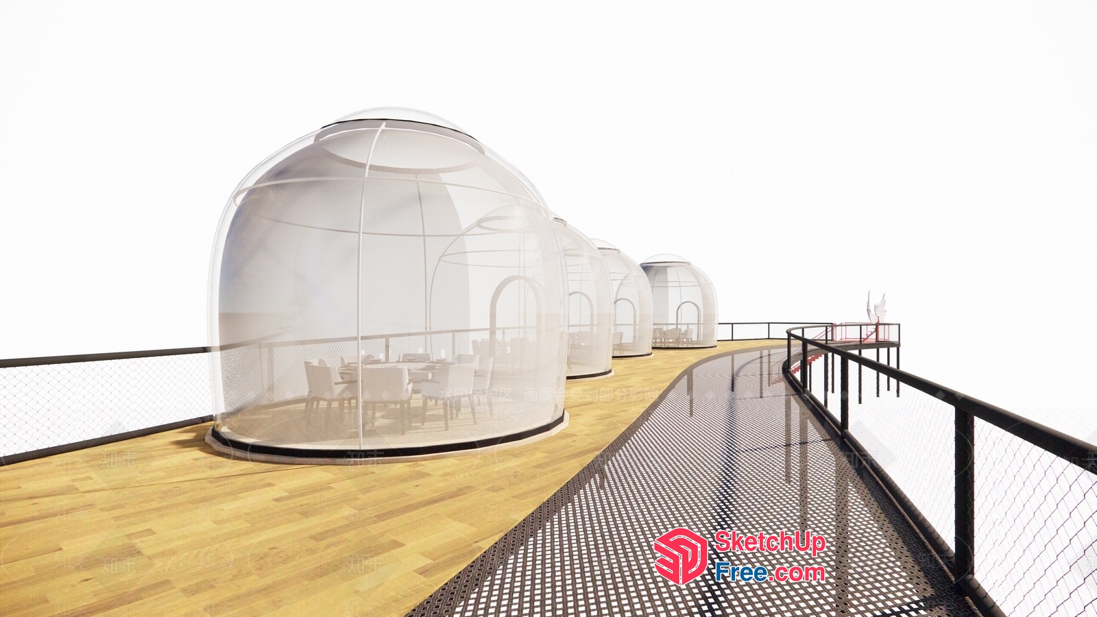 Glass Dome Balcony With Railing And Wood Flooring 3D SketchUp File