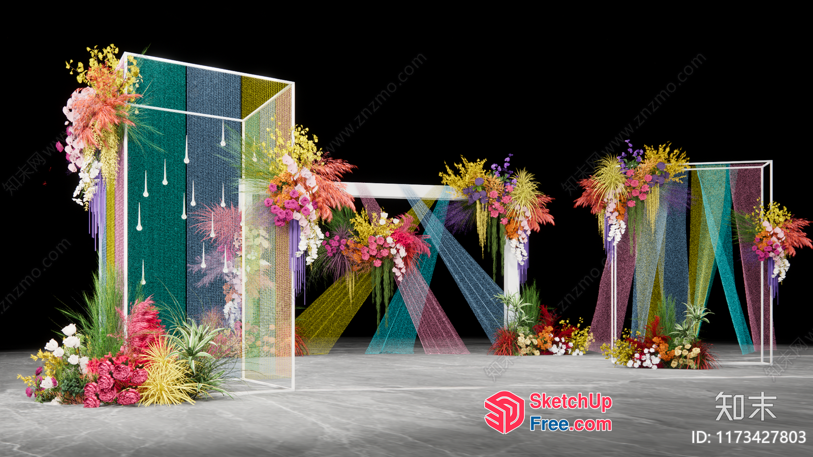 Colorful Decorative Entrance Archway With Floral Arrangements 3D SketchUp File