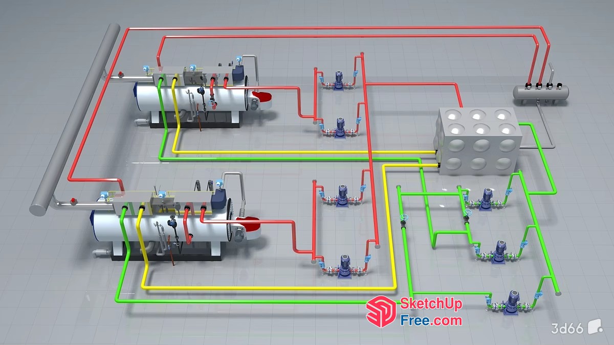 Industrial Equipment And Pipe Network 3D SketchUp File