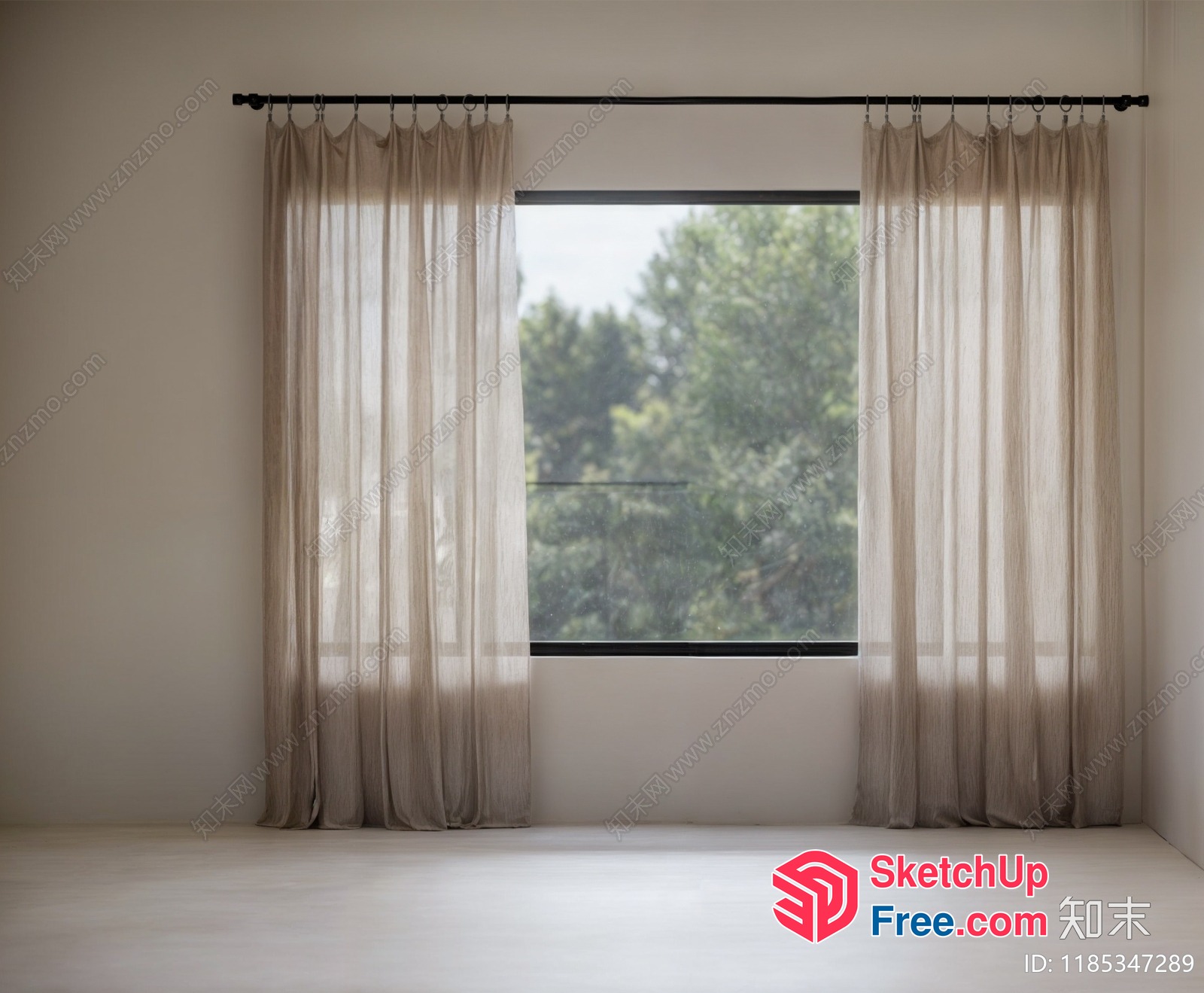 White Curtains And Window In Empty Room 3D SketchUp File