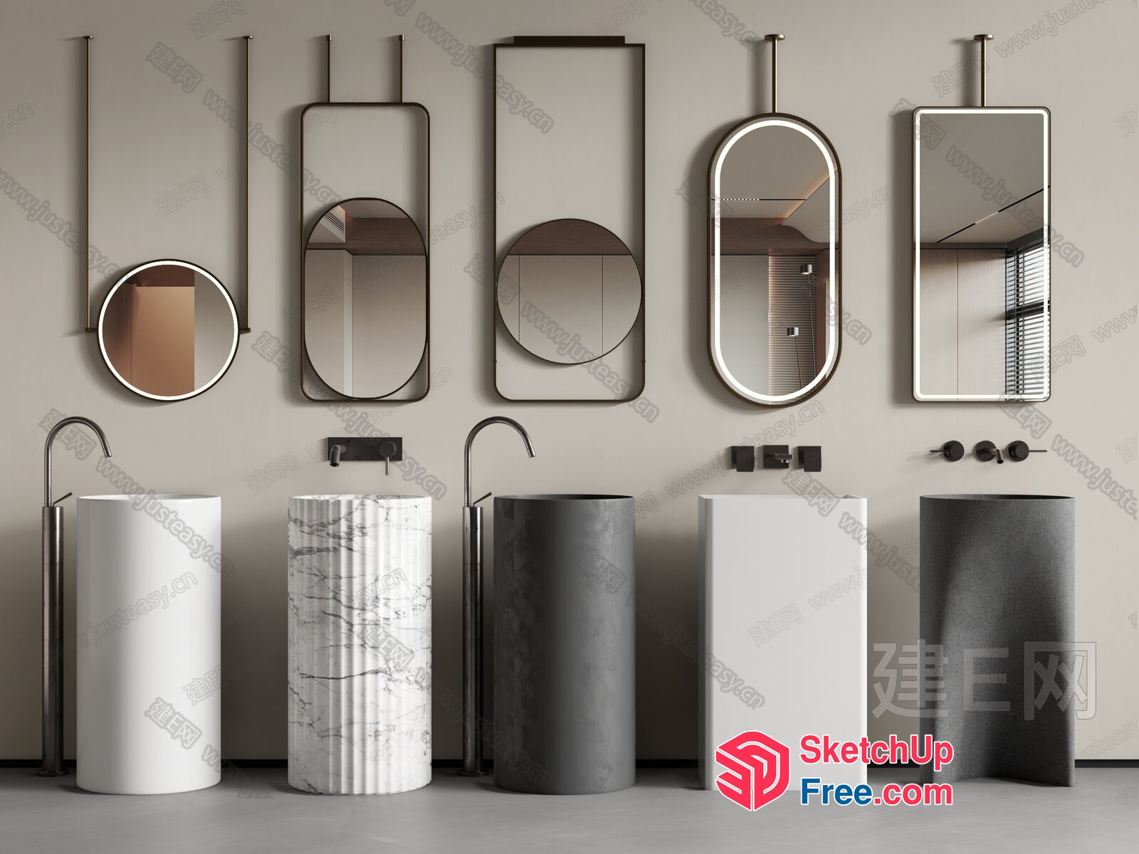 Modern Bathroom Vanity And Mirror Collection 3D SketchUp File