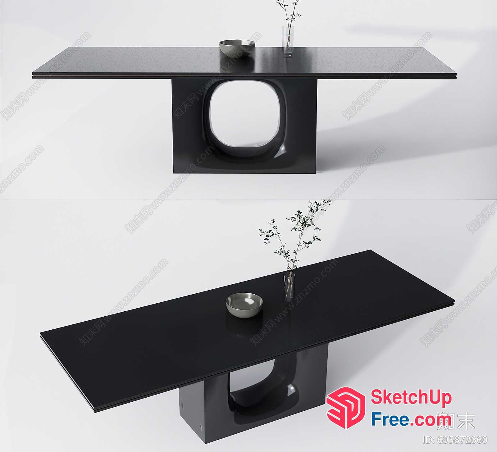 Modern Black Table With A Unique Design Element 3D SketchUp File