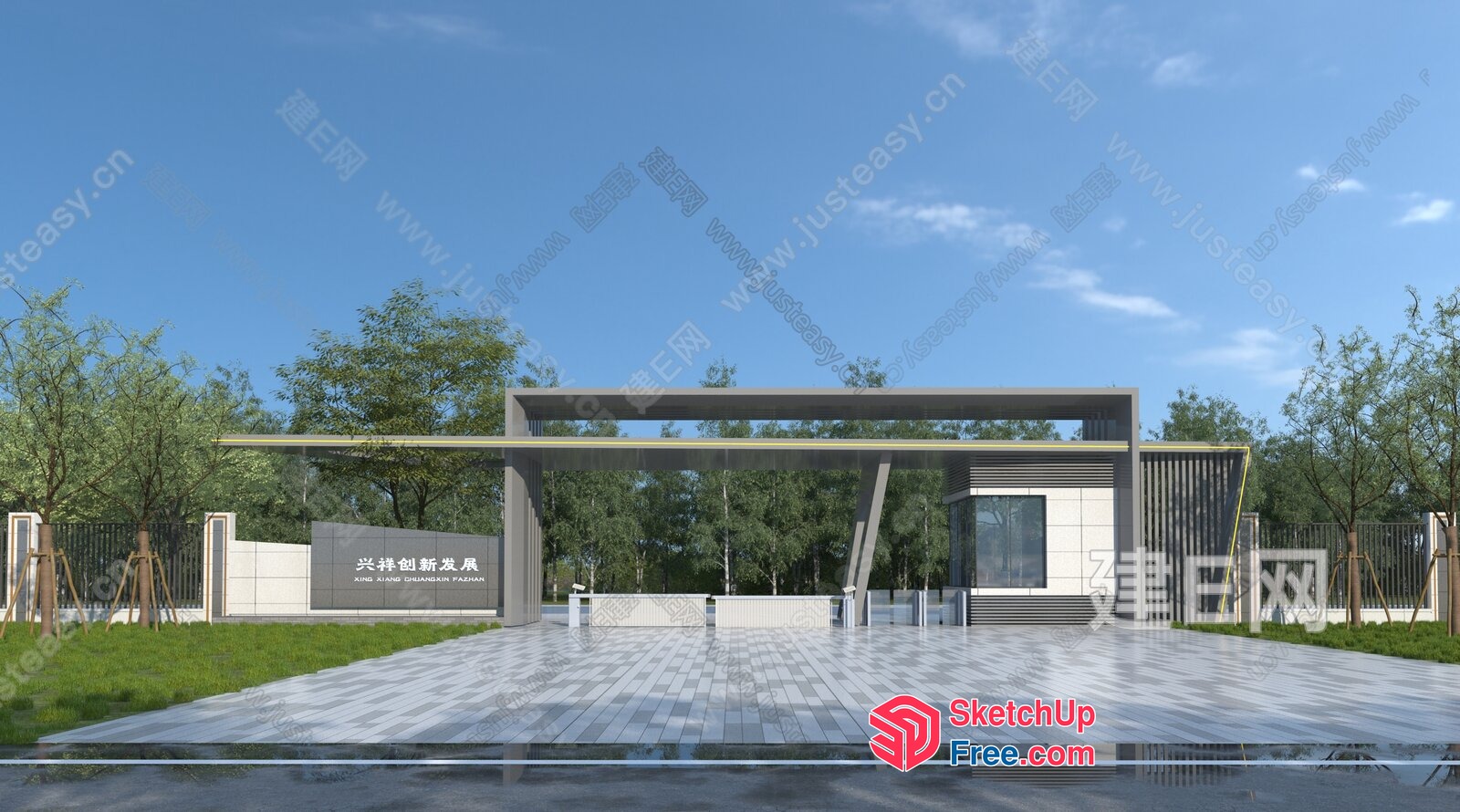 Modern Minimalist Entrance With Glass Curtain Wall 3D SketchUp File
