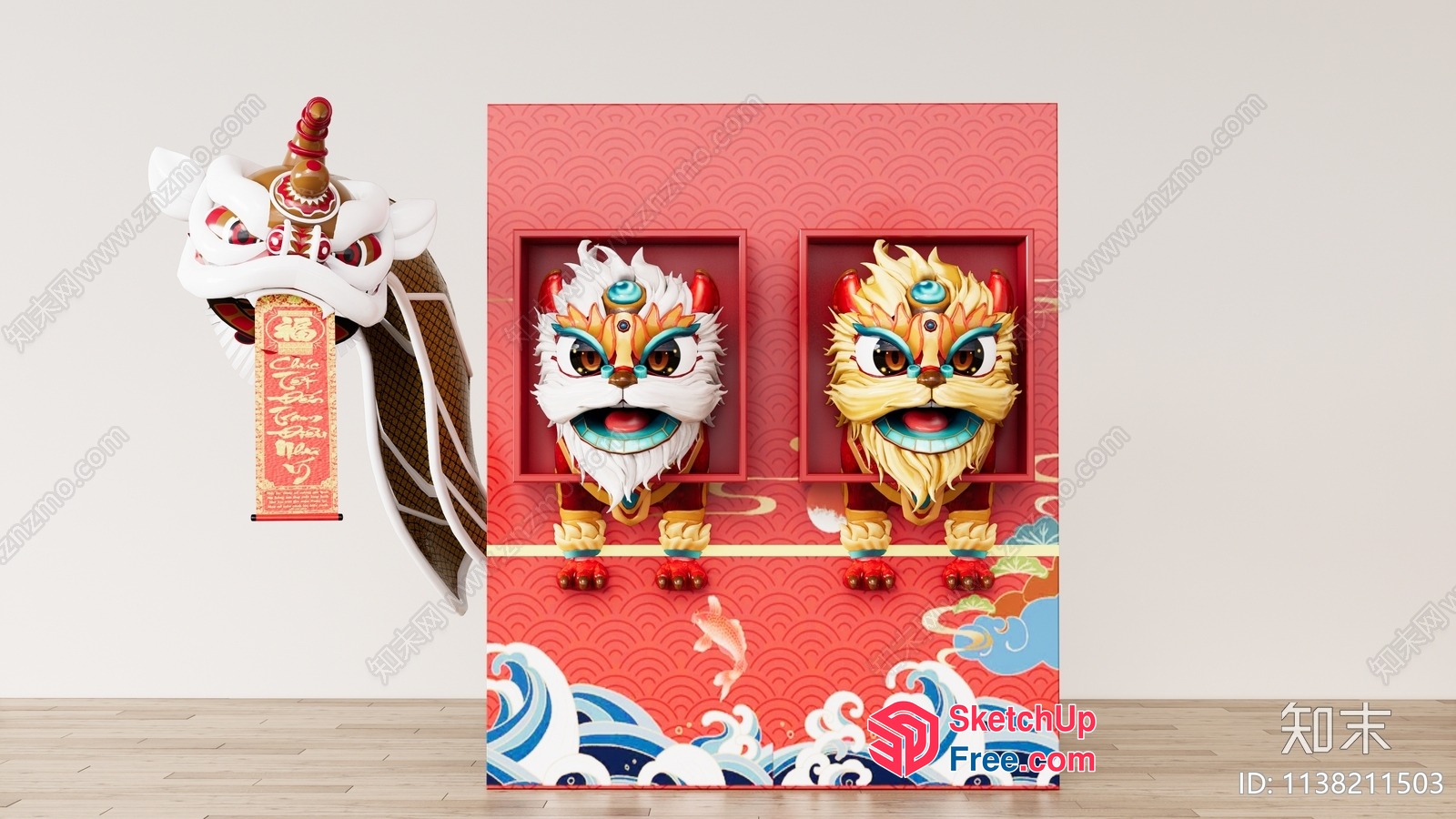 Colorful Asian-Inspired Decorative Lion Heads 3D SketchUp File