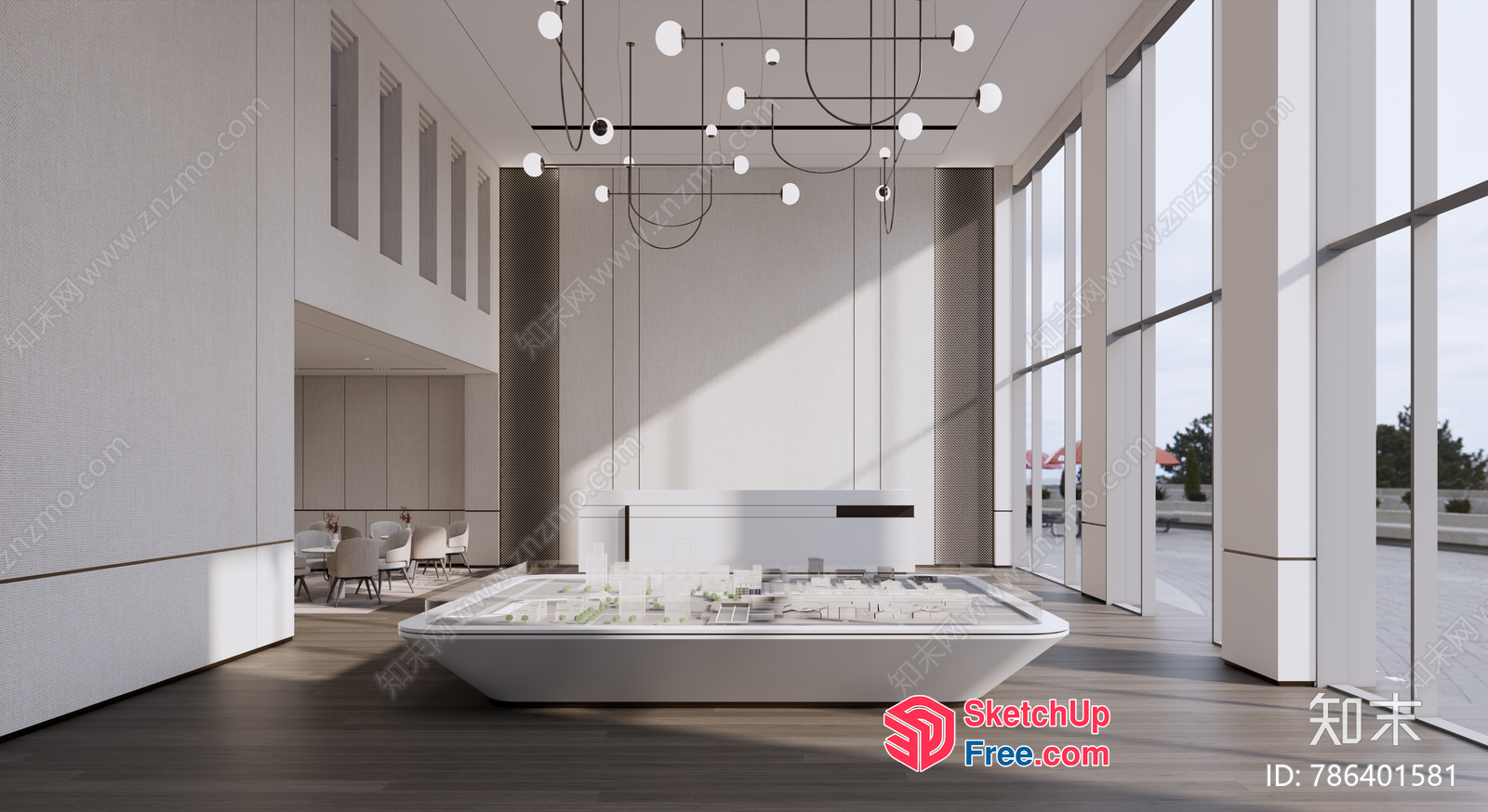 Minimalist Modern Office Interior With Large Windows And White Decor 3D SketchUp File