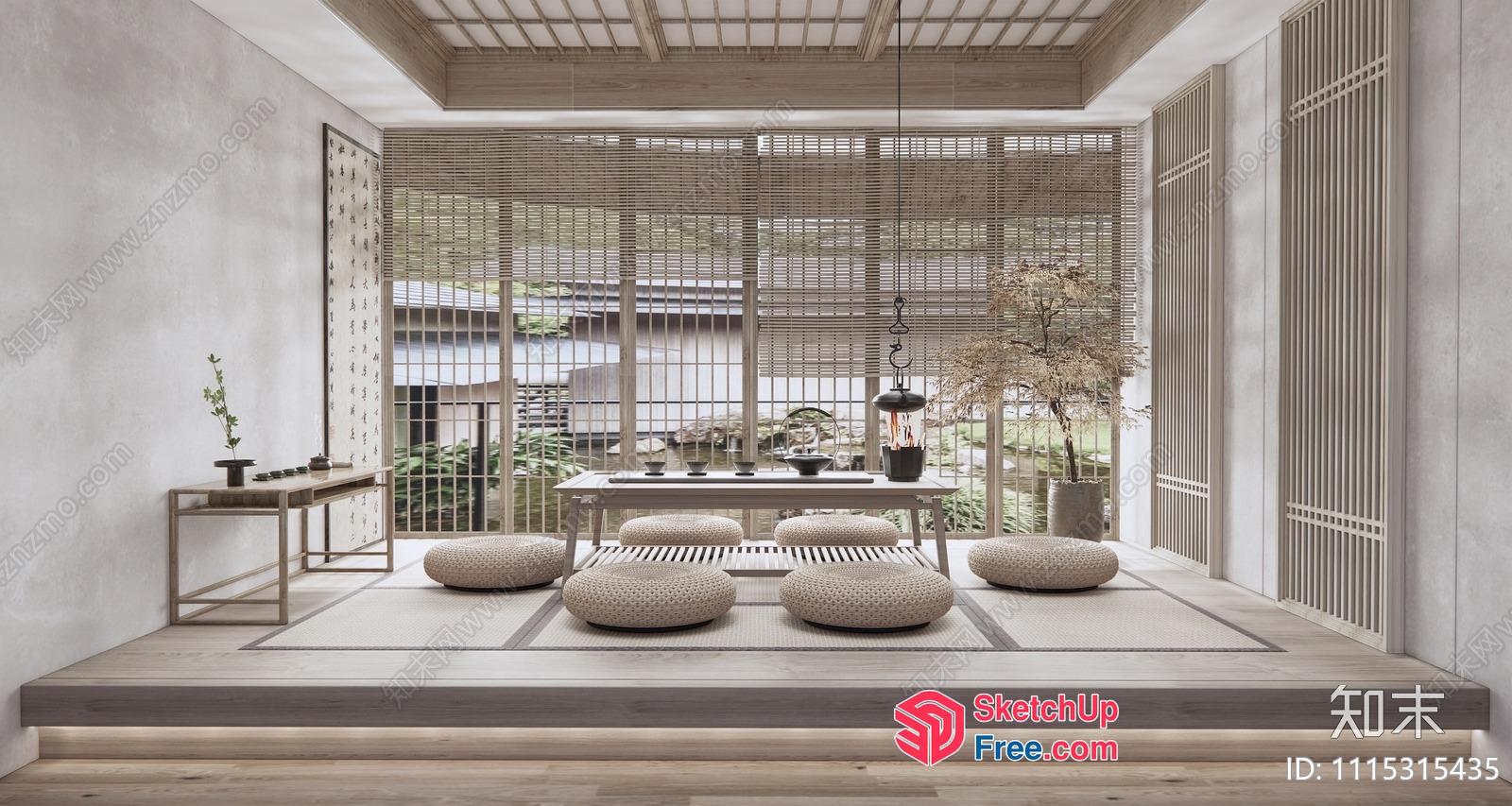 Elegant Minimalist Japanese-Style Living Room With Natural Light 3D SketchUp File