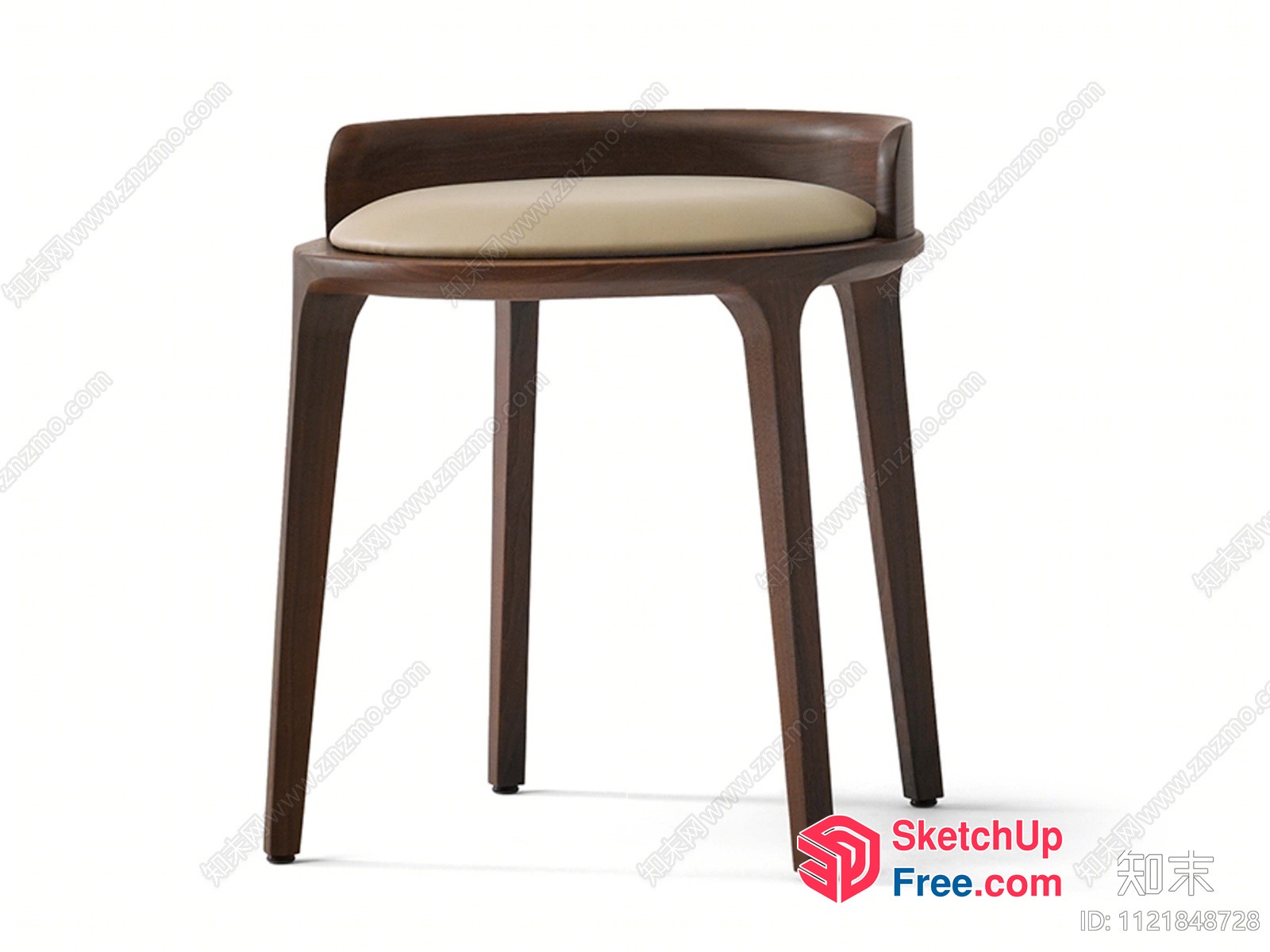 Brown Stool With Cream Cushion 3D SketchUp File