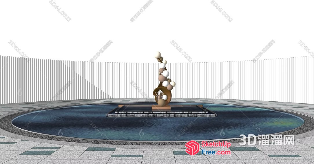Elegant Outdoor Swimming Pool With Unique Decorative Sculpture 3D SketchUp File