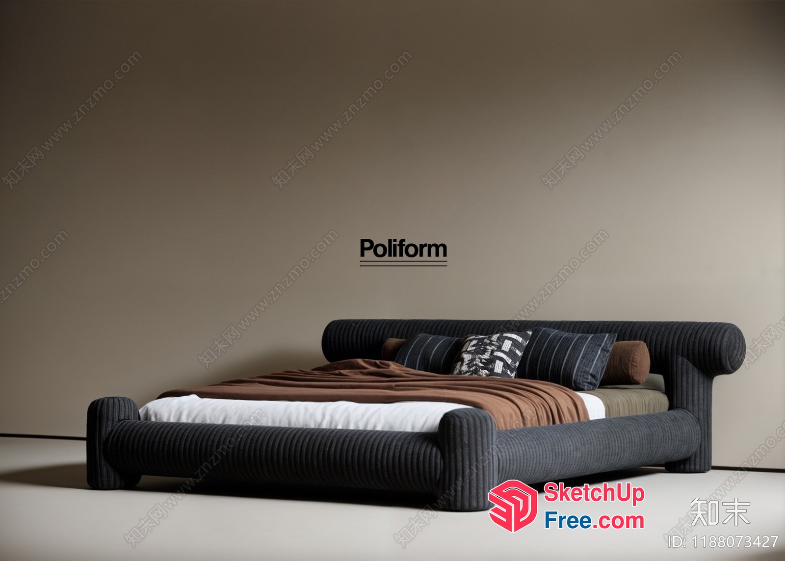 Modern Minimalist Bed Design With Pillars And Headboard 3D SketchUp File