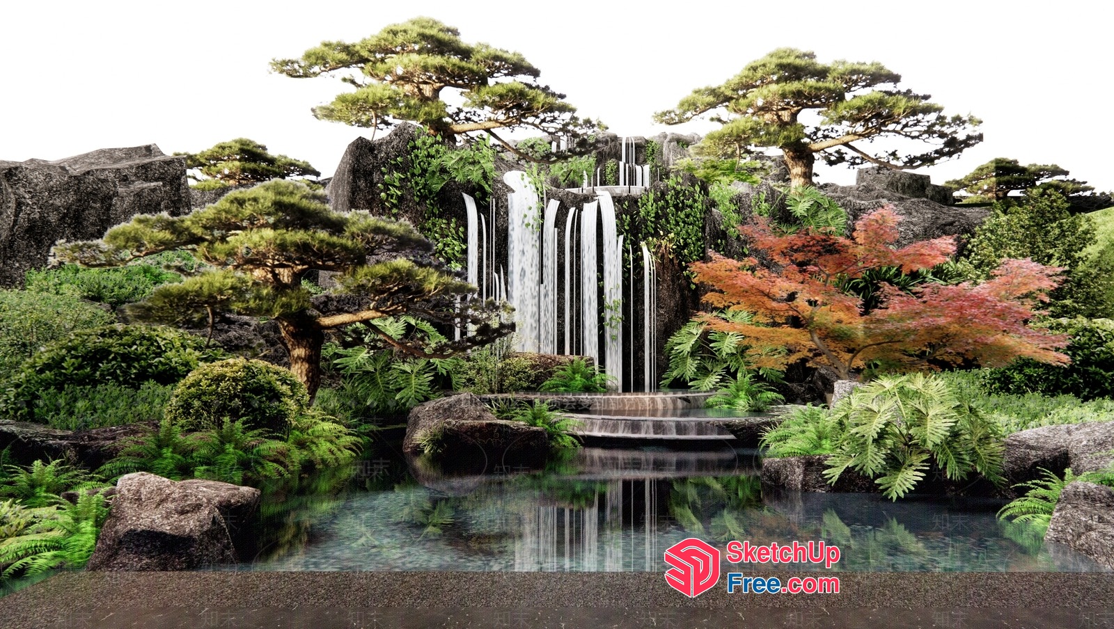 Serene Waterfall Oasis 3D SketchUp File