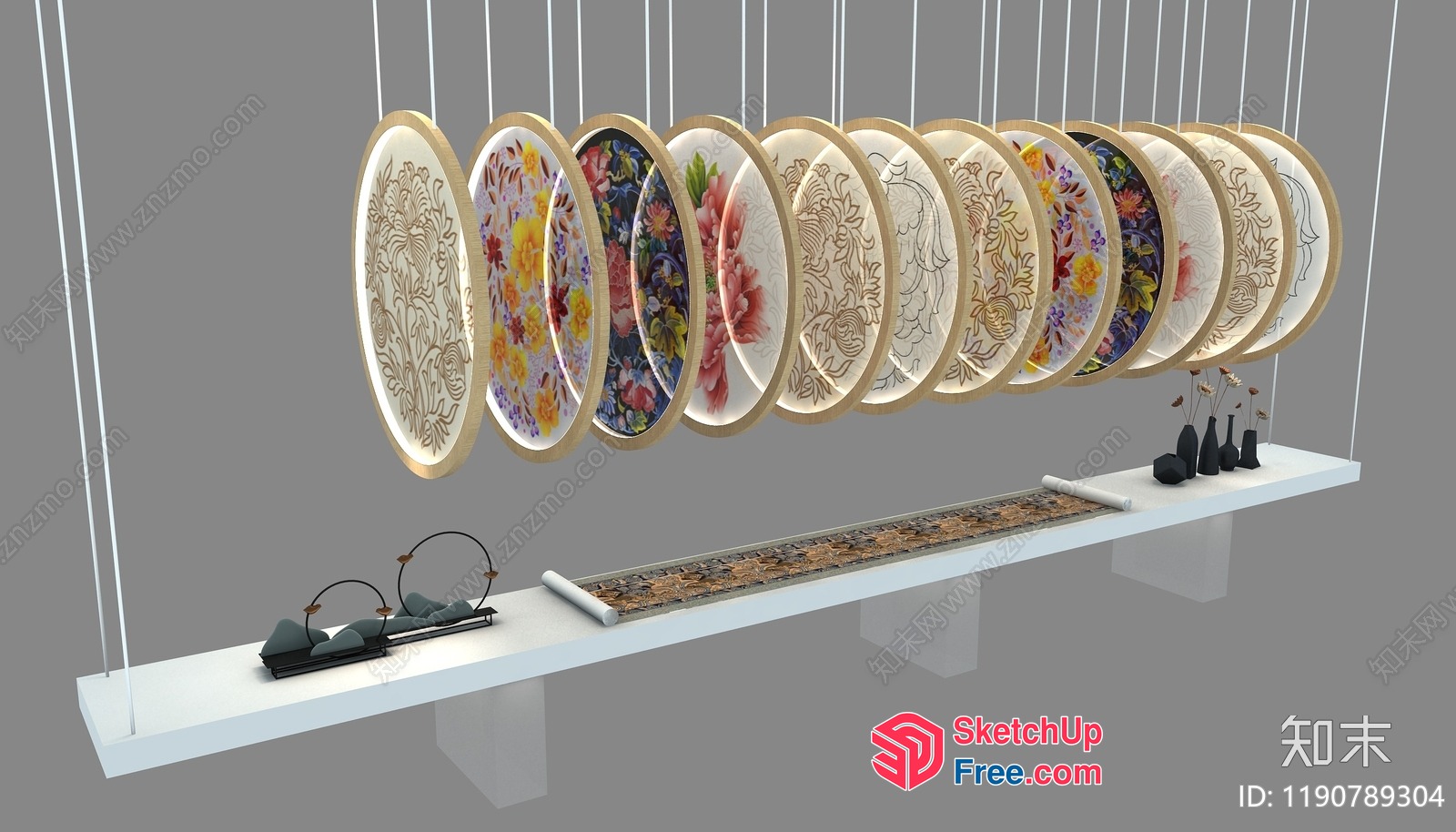 Elegant Hanging Floral Embroidery Art Installation 3D SketchUp File
