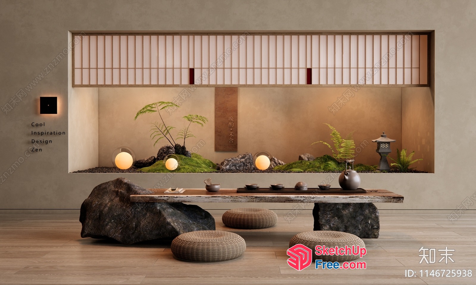 Elegant Japanese-Style Zen Interior 3D SketchUp File