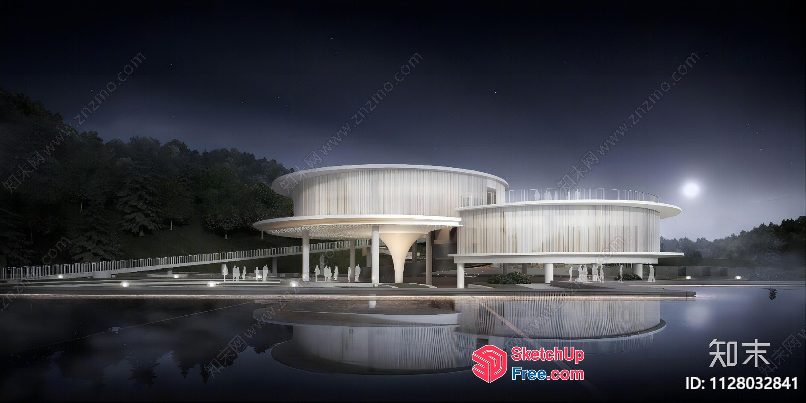 Modern White Building With Water Reflections 3D SketchUp File