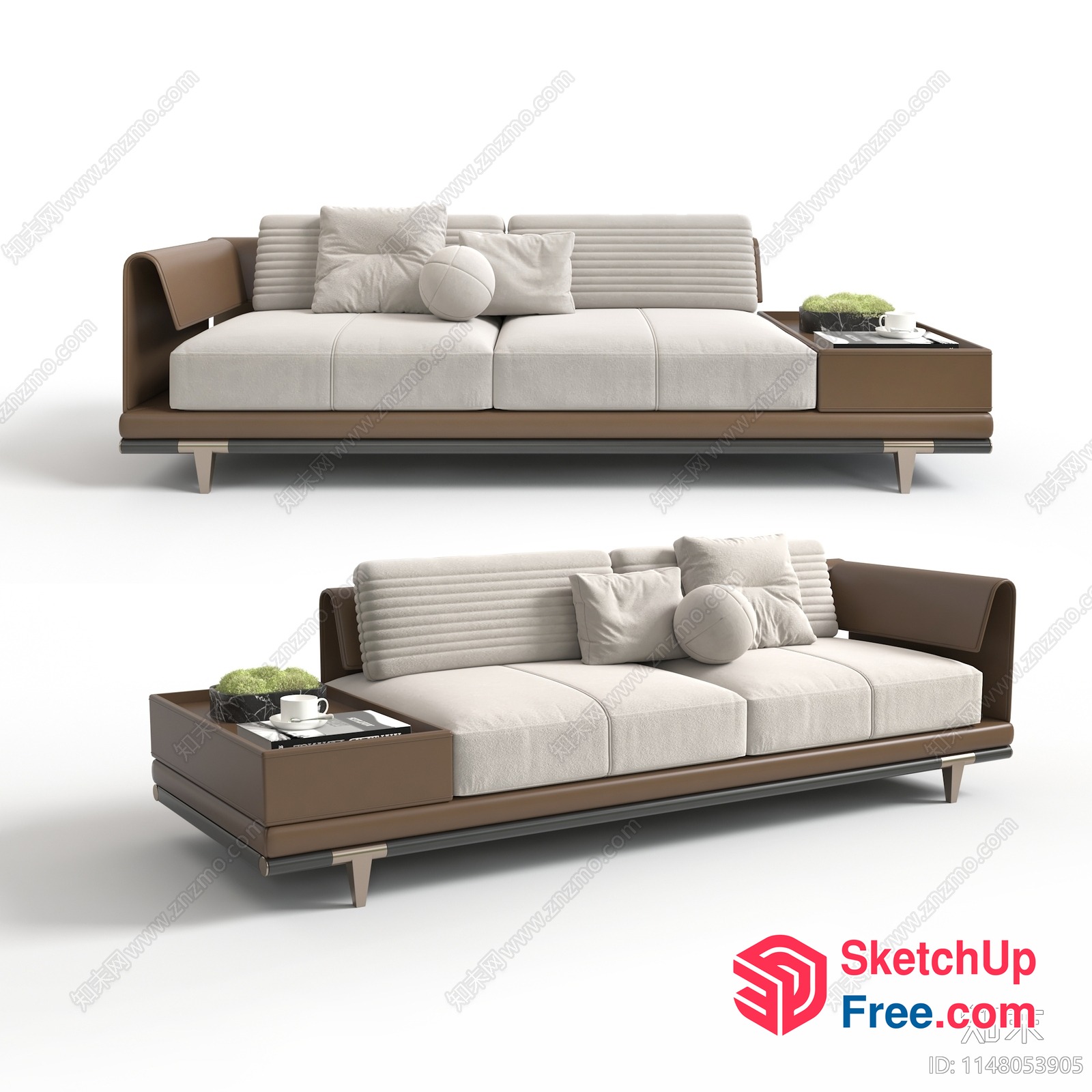 Elegant And Modern Sofa Design With Built-In Tables 3D SketchUp File