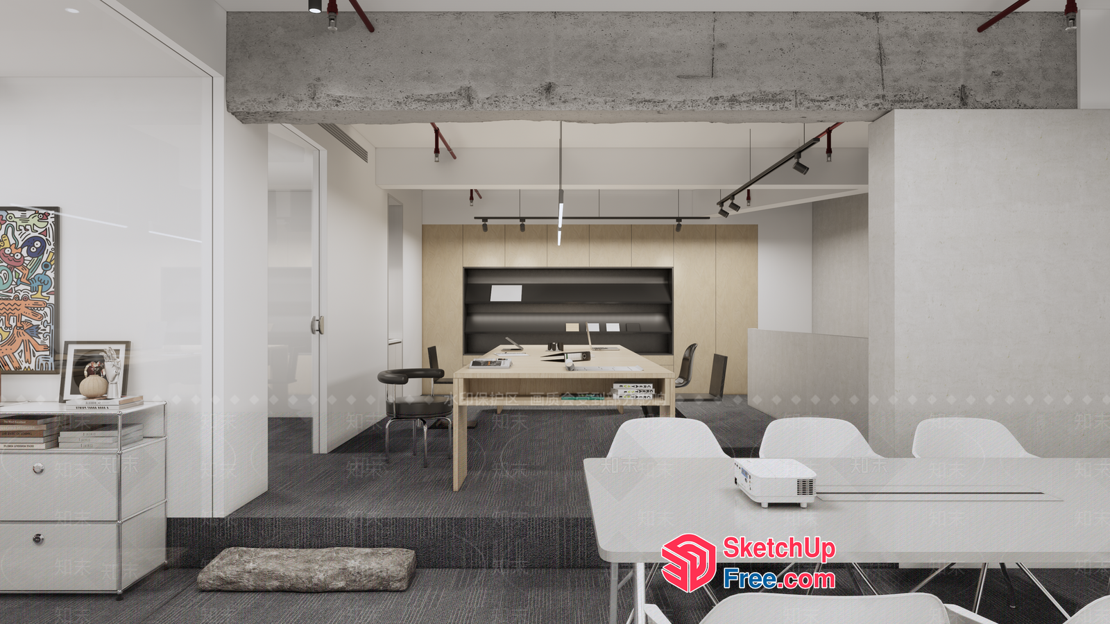 Modern Office Space With Neutral Color Scheme 3D SketchUp File